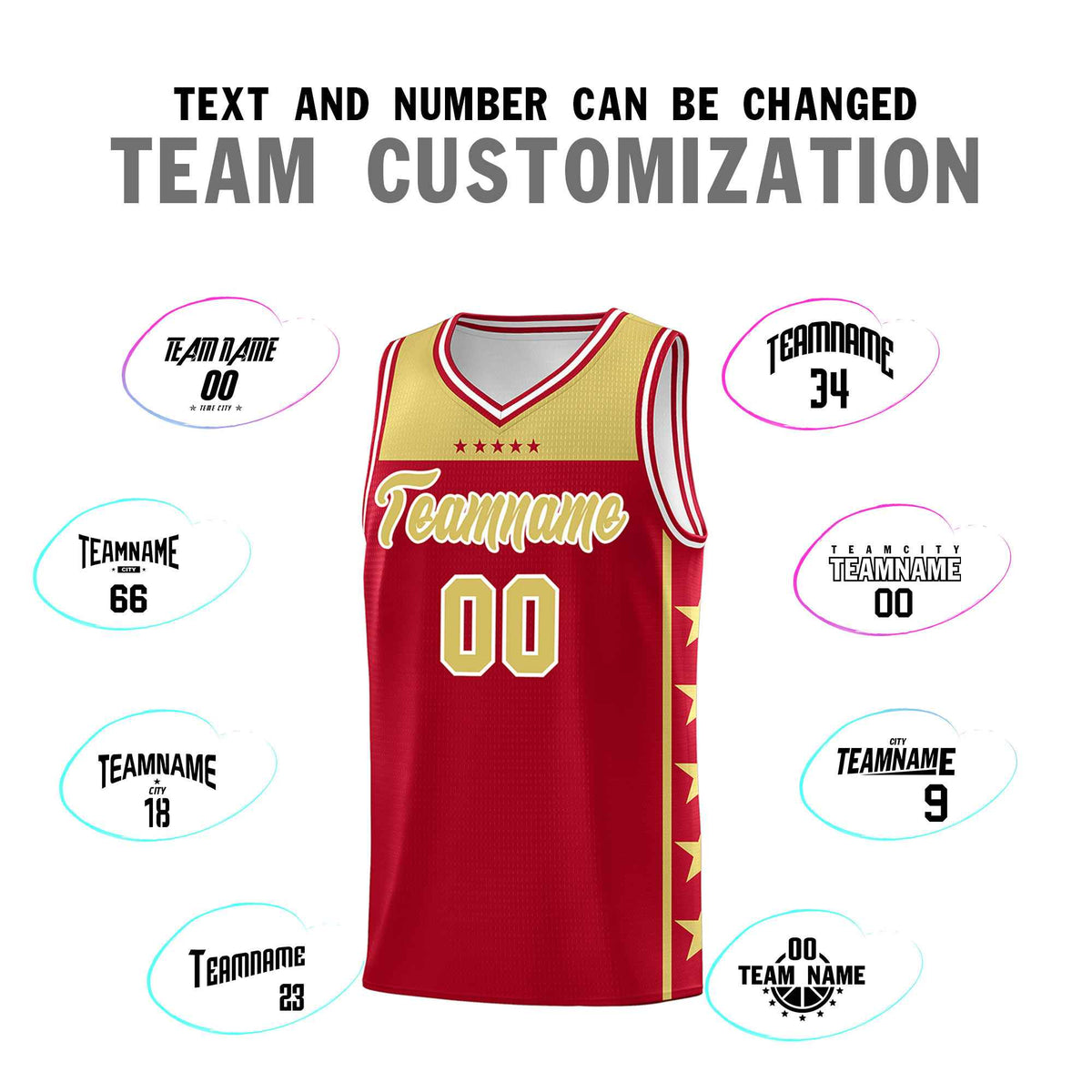 Custom Red Old Gold Color Block Sets Sports Uniform Basketball Jersey