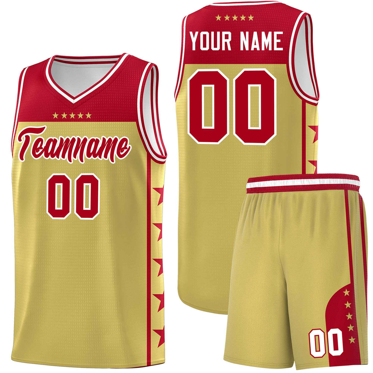 Custom Old Gold Red Color Block Sets Sports Uniform Basketball Jersey