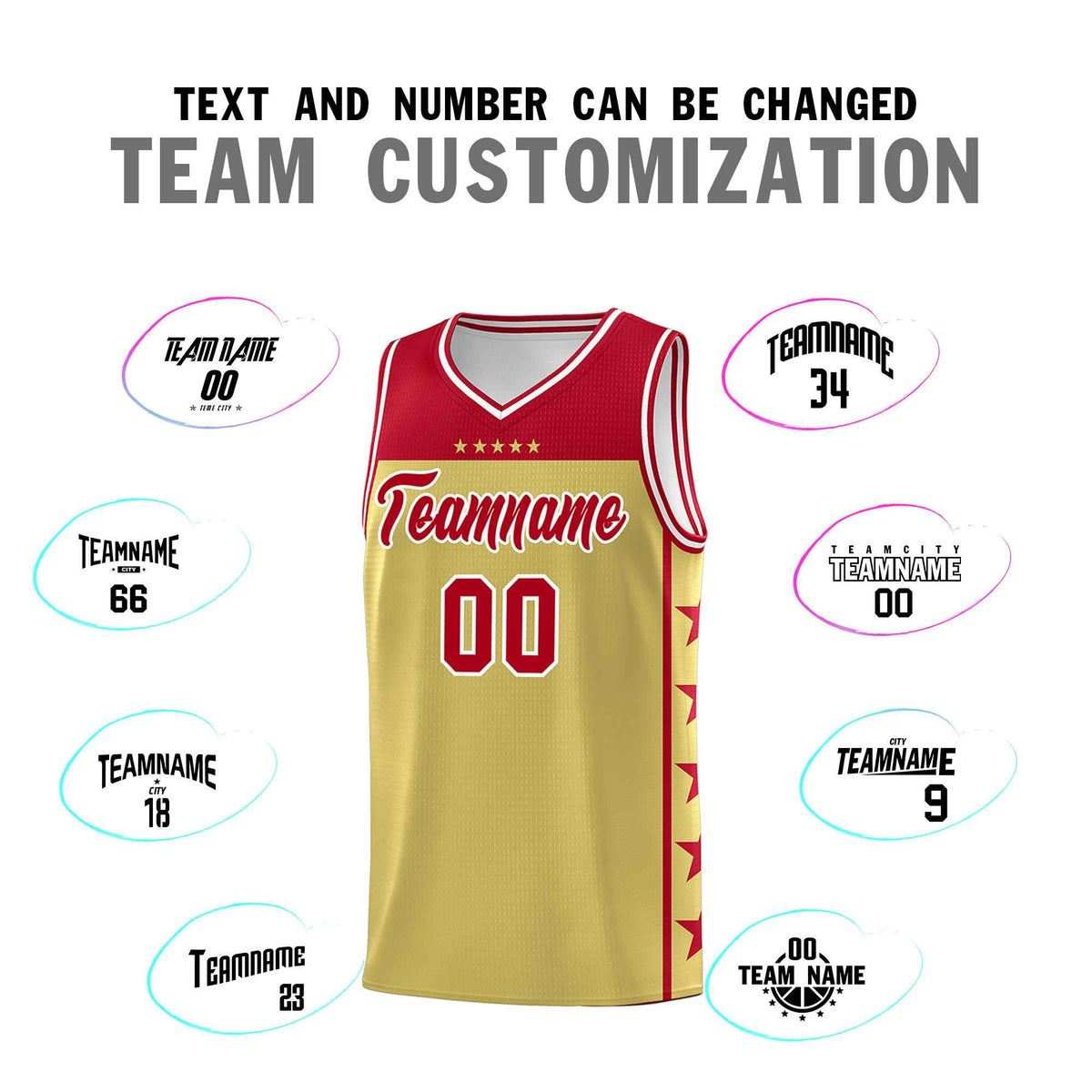 Custom Old Gold Red Color Block Sets Sports Uniform Basketball Jersey
