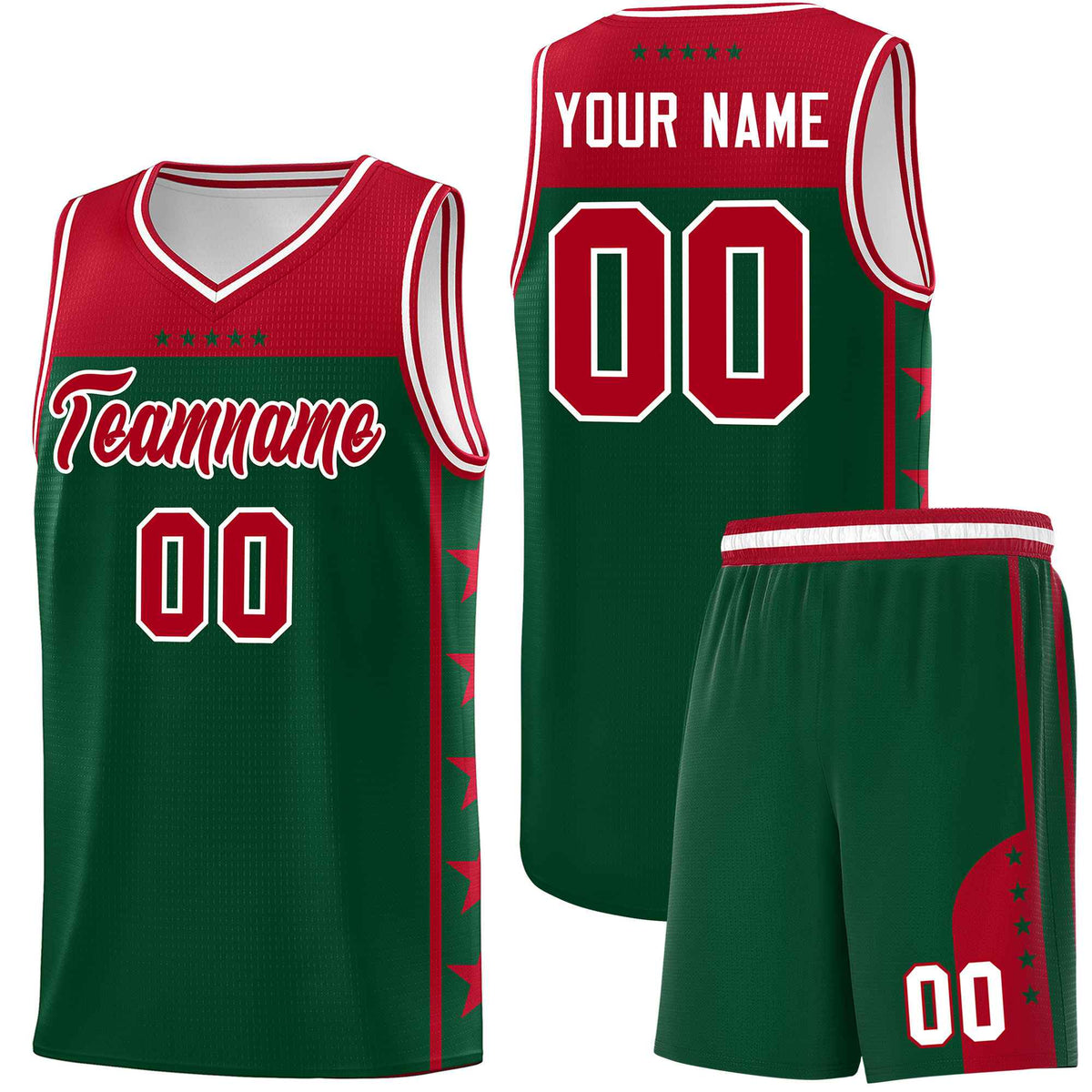 Custom Kelly Green Red Color Block Sets Sports Uniform Basketball Jersey