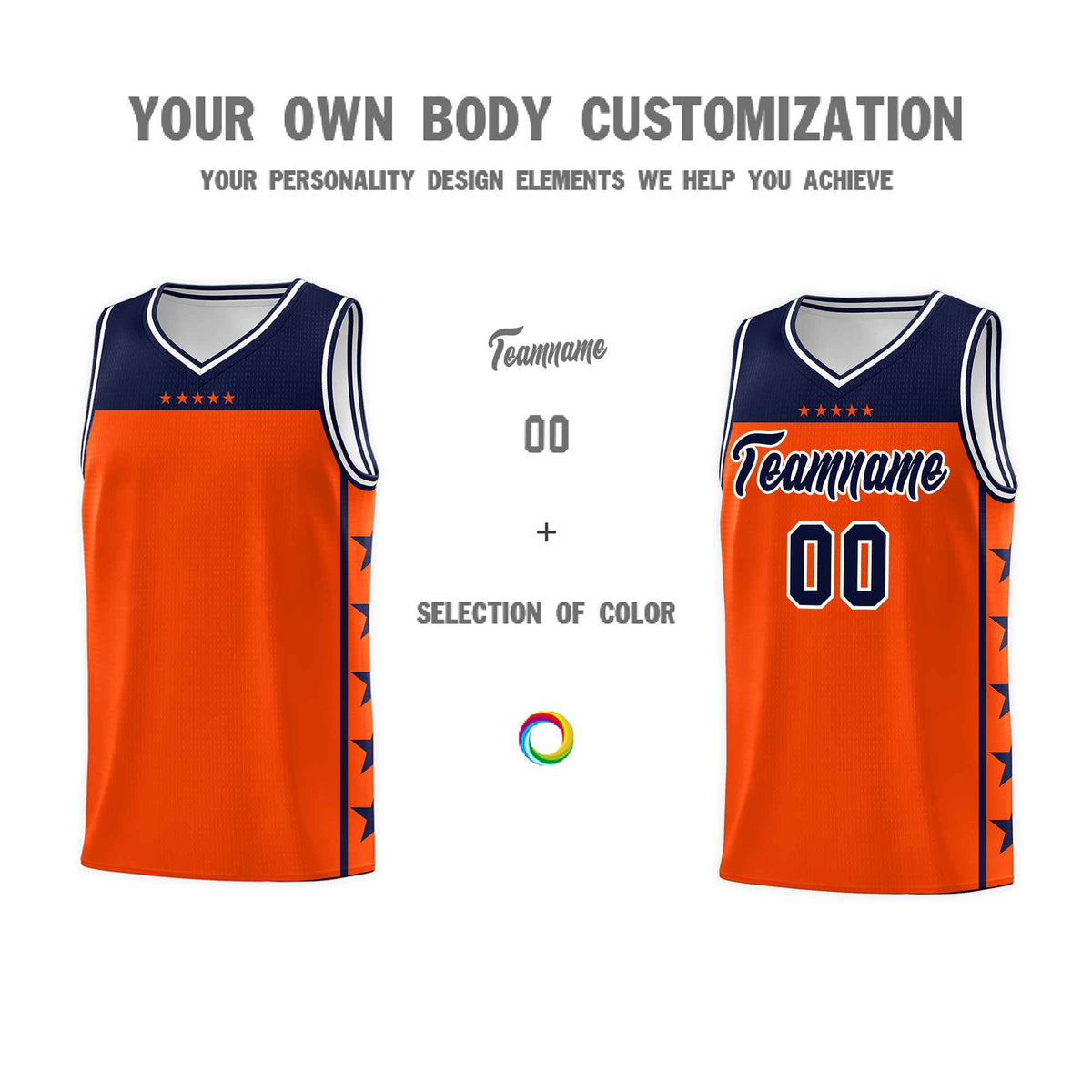 Custom Orange Navy Color Block Sets Sports Uniform Basketball Jersey