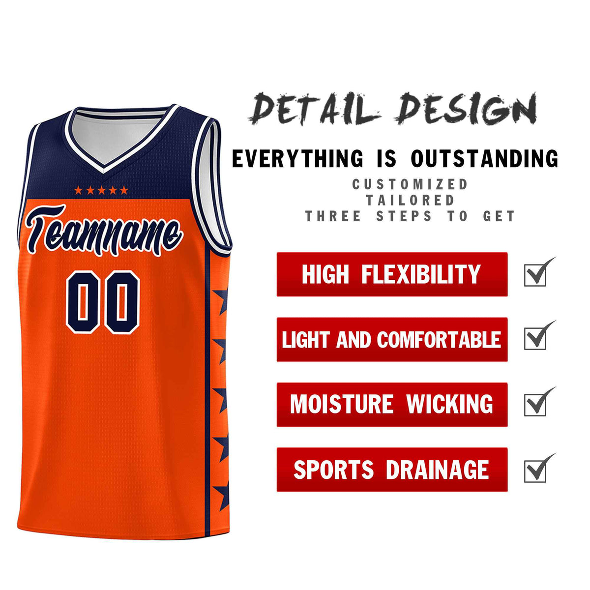 Custom Orange Navy Color Block Sets Sports Uniform Basketball Jersey