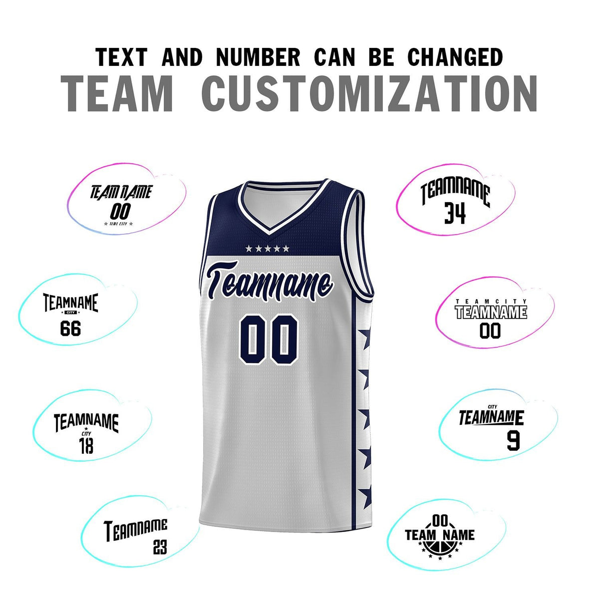 Custom Gray Navy Color Block Sets Sports Uniform Basketball Jersey