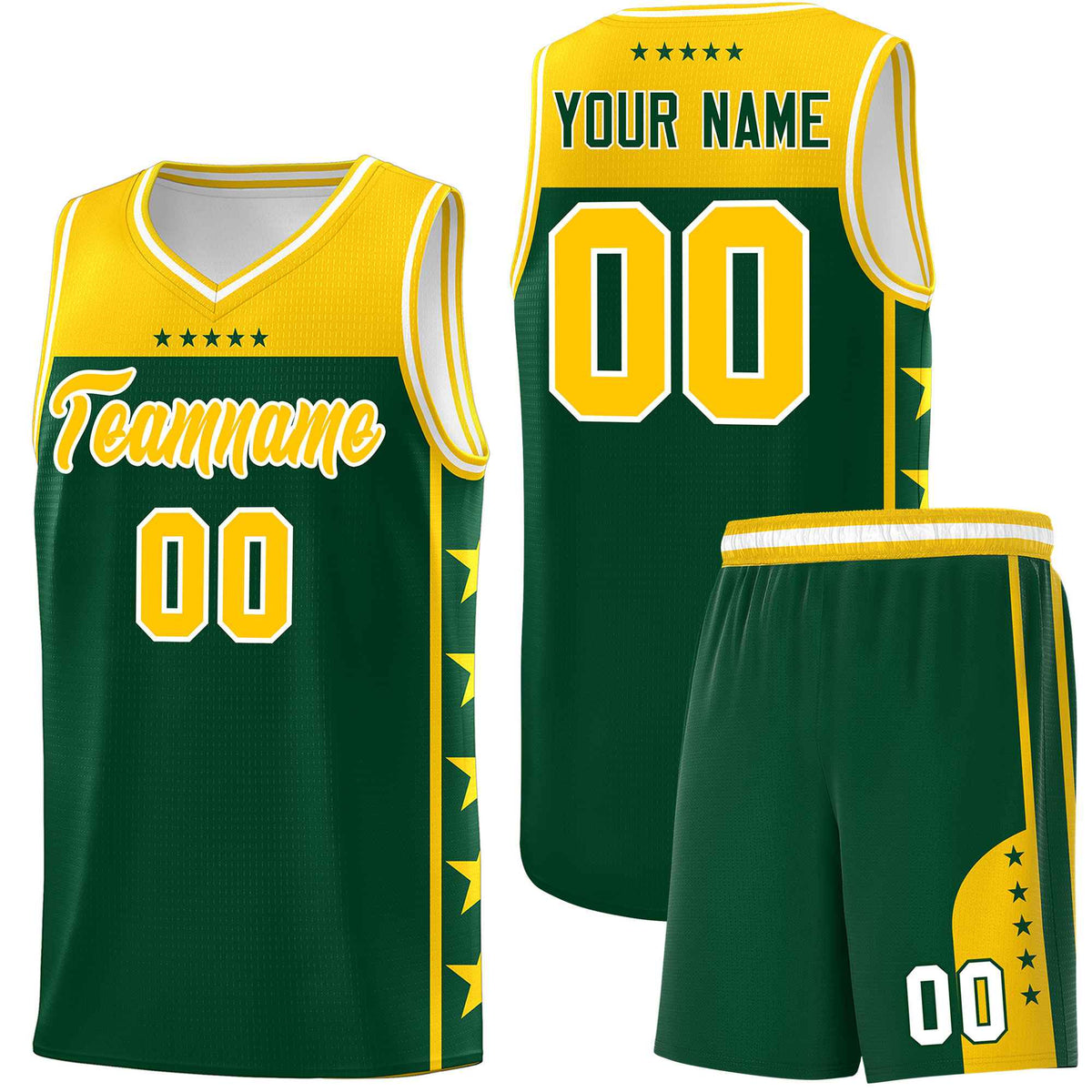 Custom Kelly Green Yellow Color Block Sets Sports Uniform Basketball Jersey