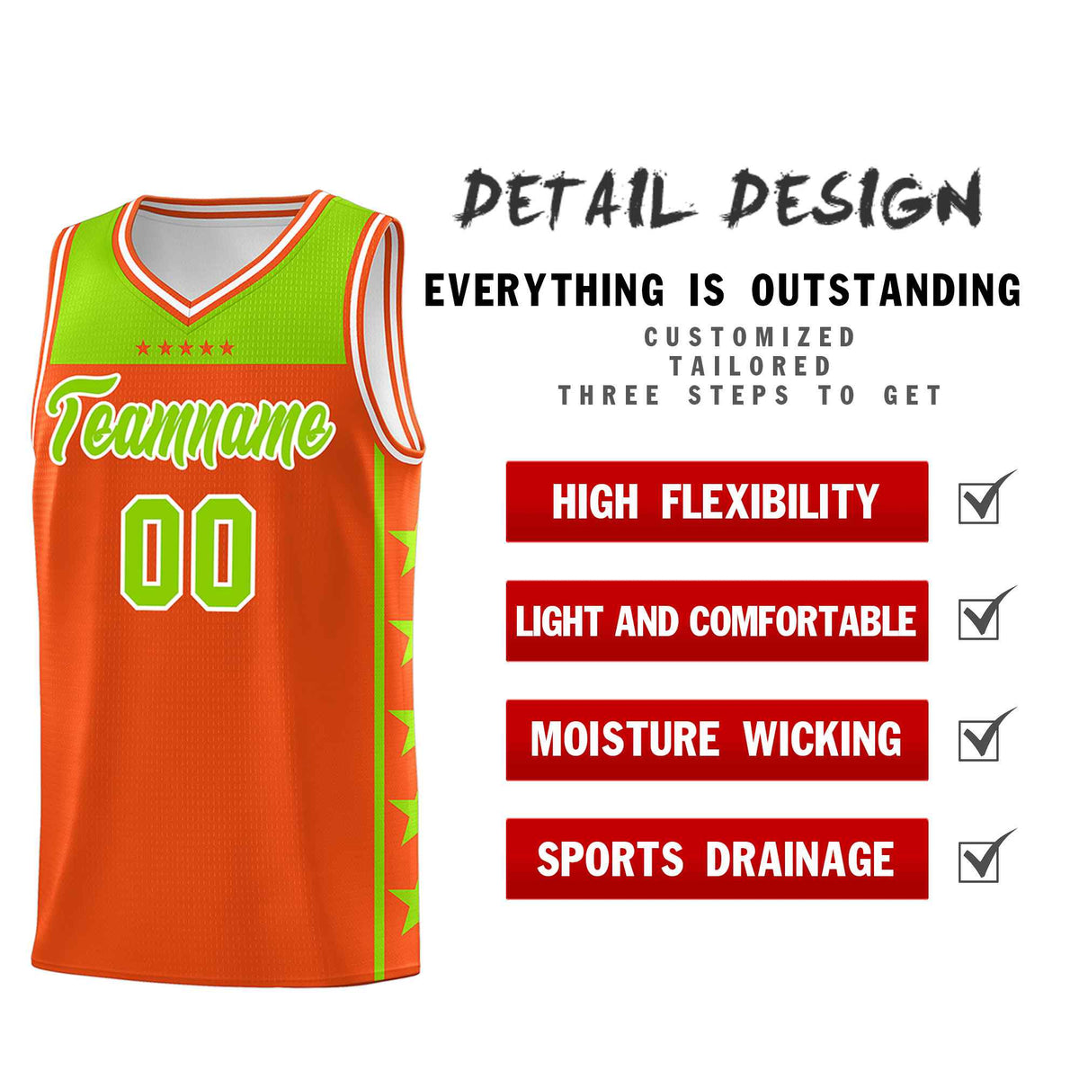 Custom Orange Neon Green Color Block Sets Sports Uniform Basketball Jersey