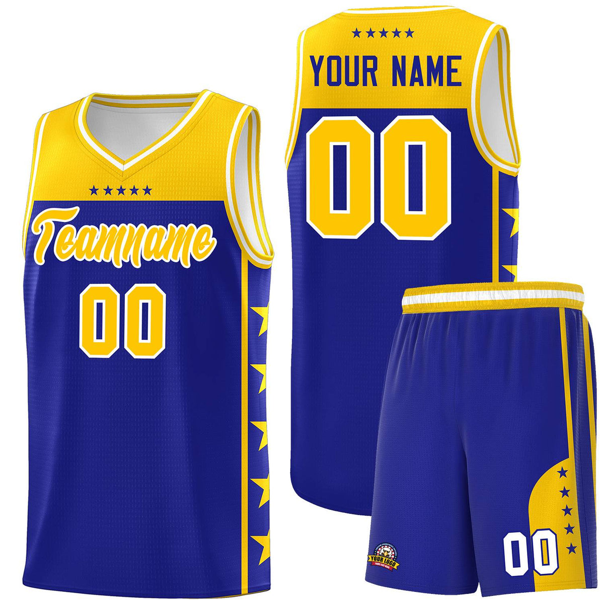 Custom Royal Yellow Color Block Sets Sports Uniform Basketball Jersey