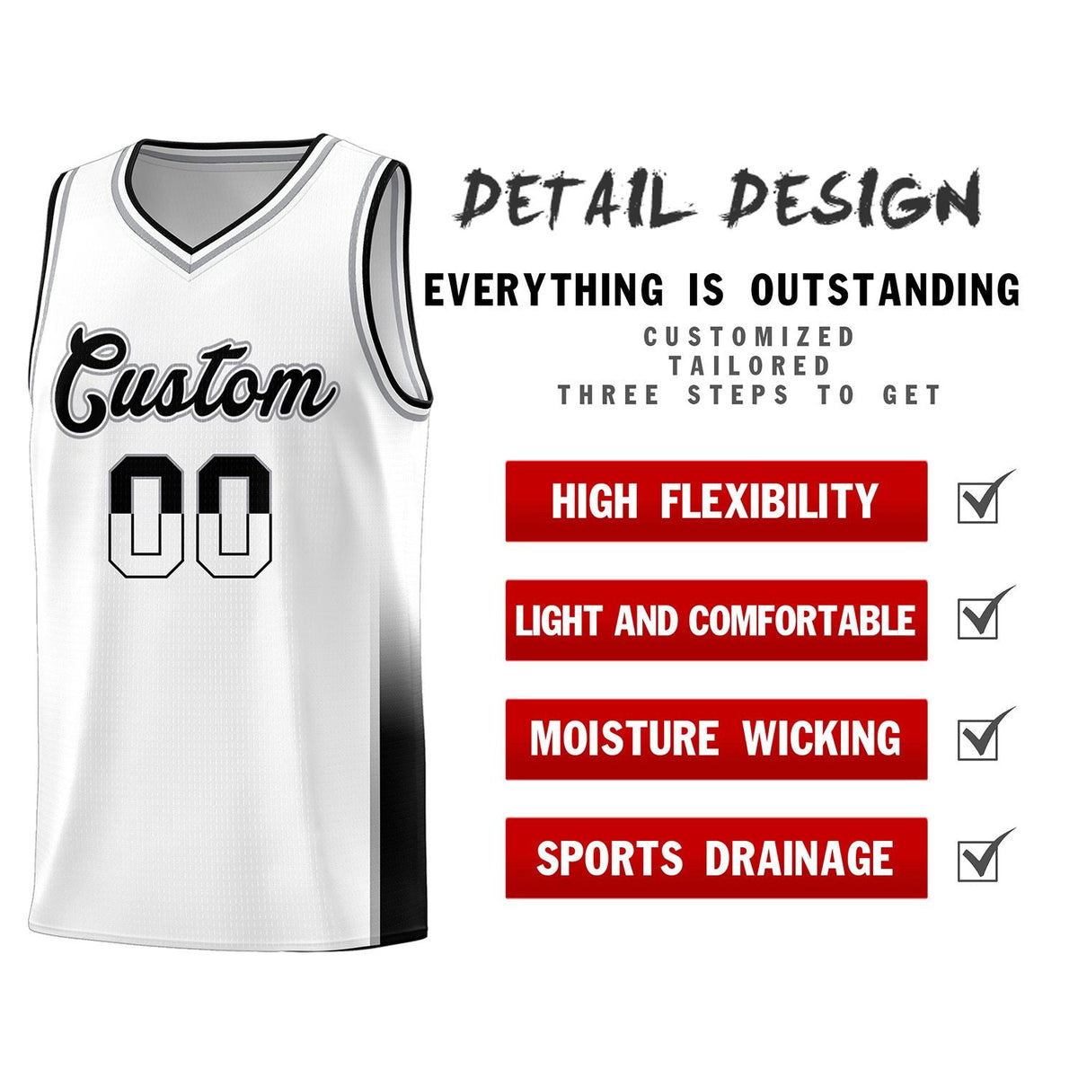 Custom White Gray-Black Personalized Two Tone Font Sports Uniform Basketball Jersey