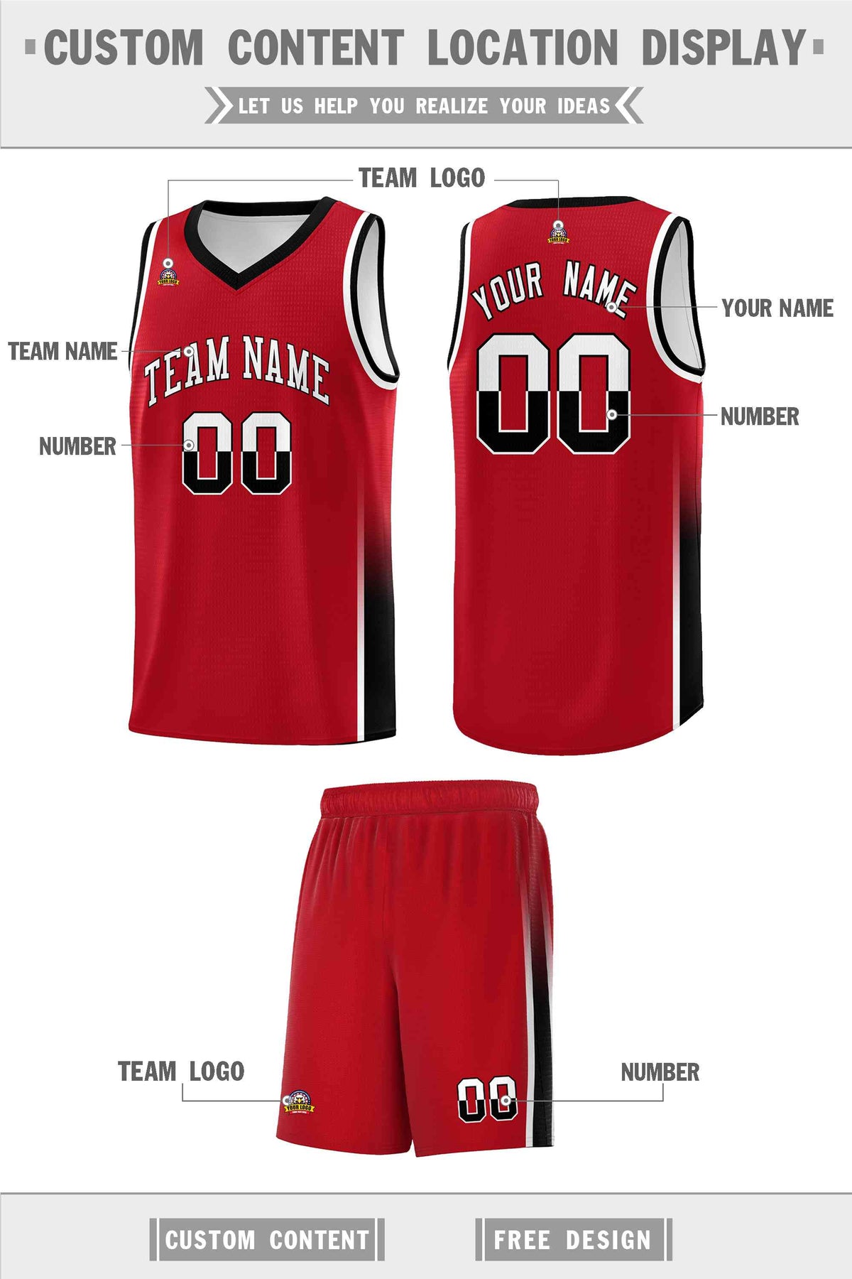 Custom Red White-Black Personalized Two Tone Font Sports Uniform Basketball Jersey