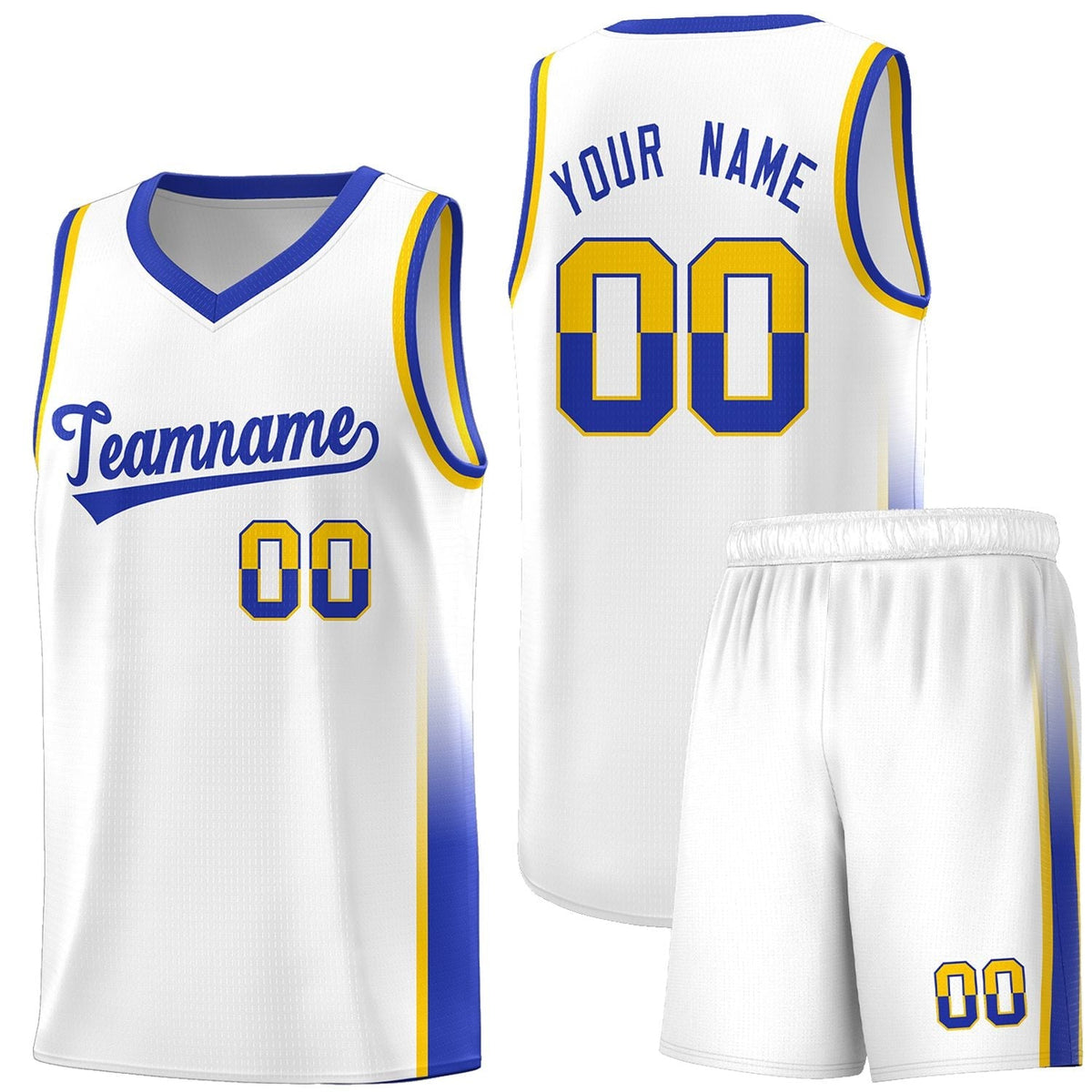 Custom White Gold-Royal Personalized Two Tone Font Sports Uniform Basketball Jersey