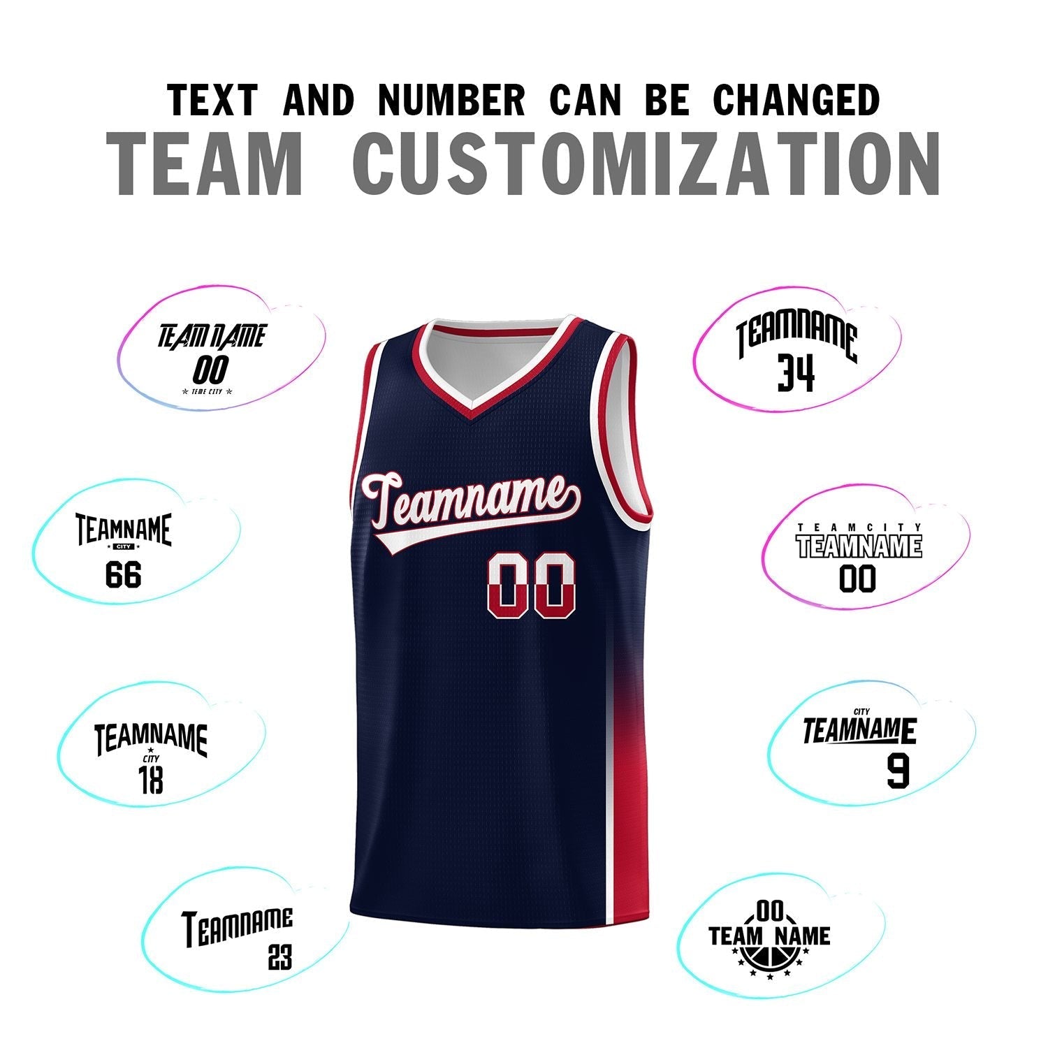 Custom Navy White-Red Personalized Two Tone Font Sports Uniform Basketball Jersey