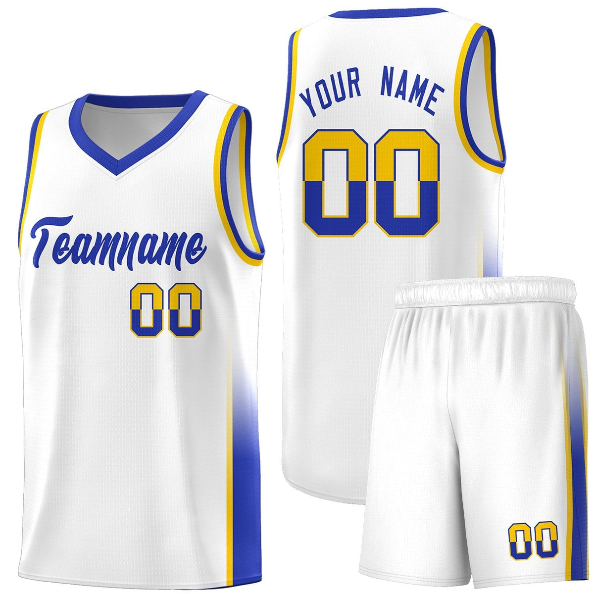 Custom White Gold-Royal Personalized Two Tone Font Sports Uniform Basketball Jersey