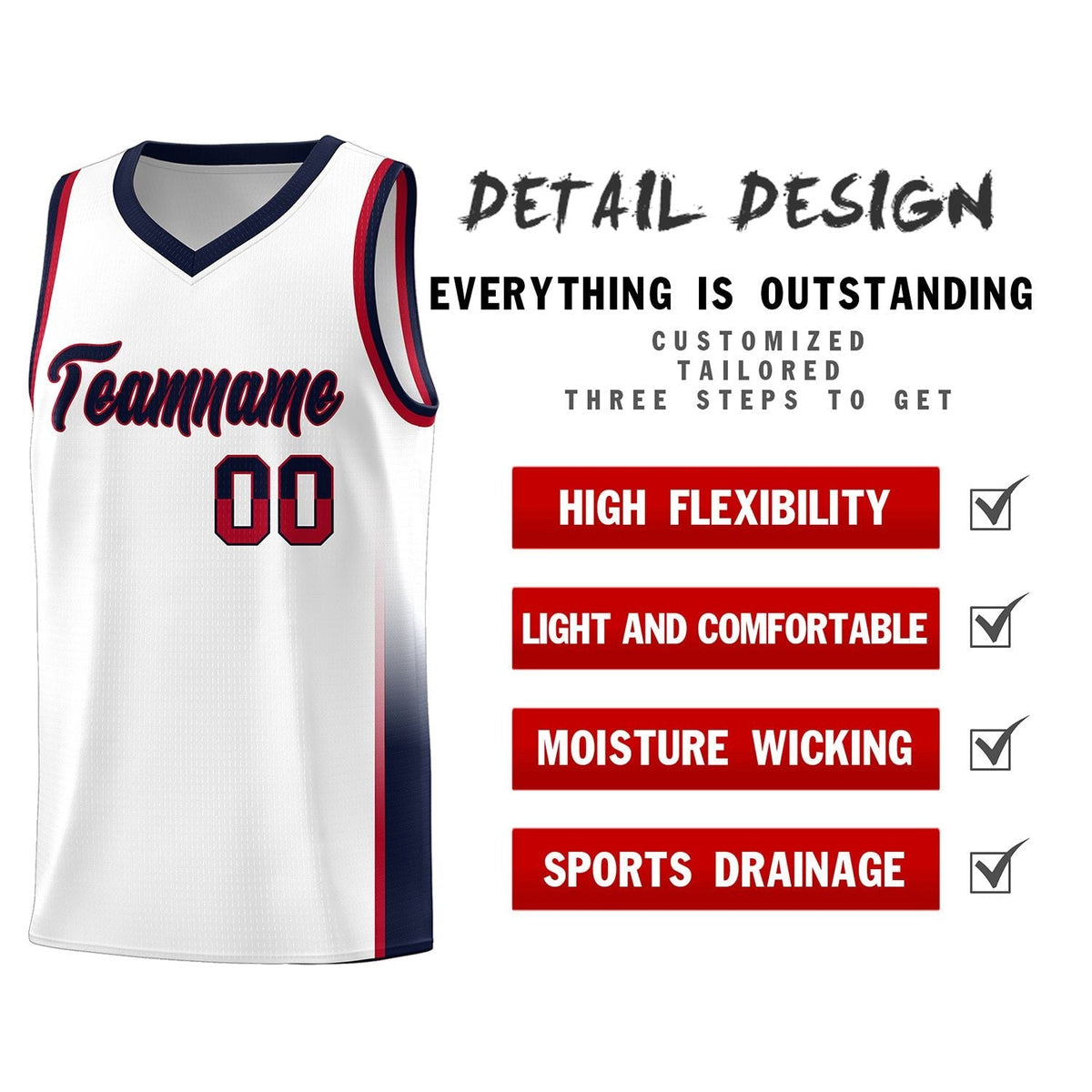 Custom White Red-Navy Personalized Two Tone Font Sports Uniform Basketball Jersey