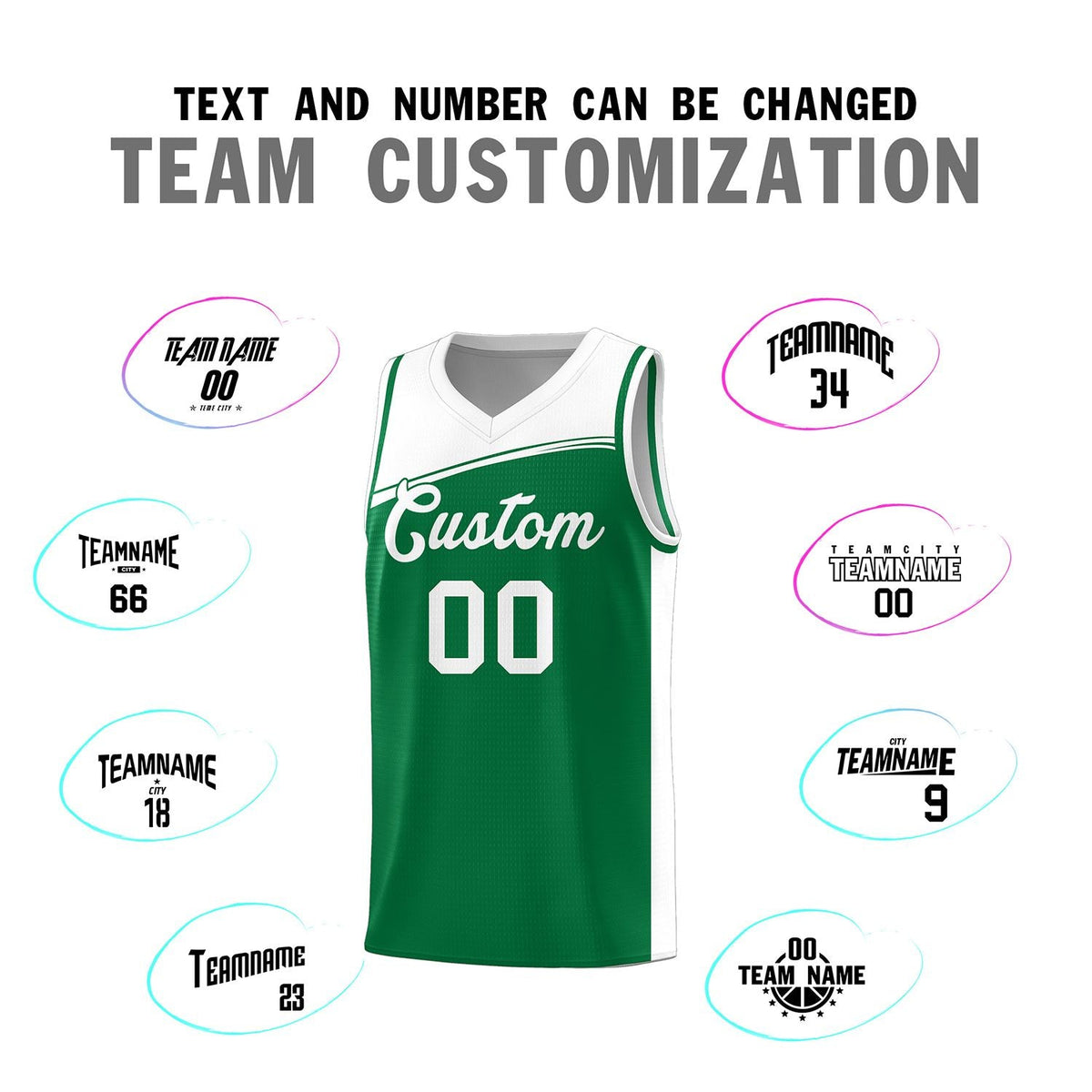 Custom Kelly Green White Color Block Sports Uniform Basketball Jersey