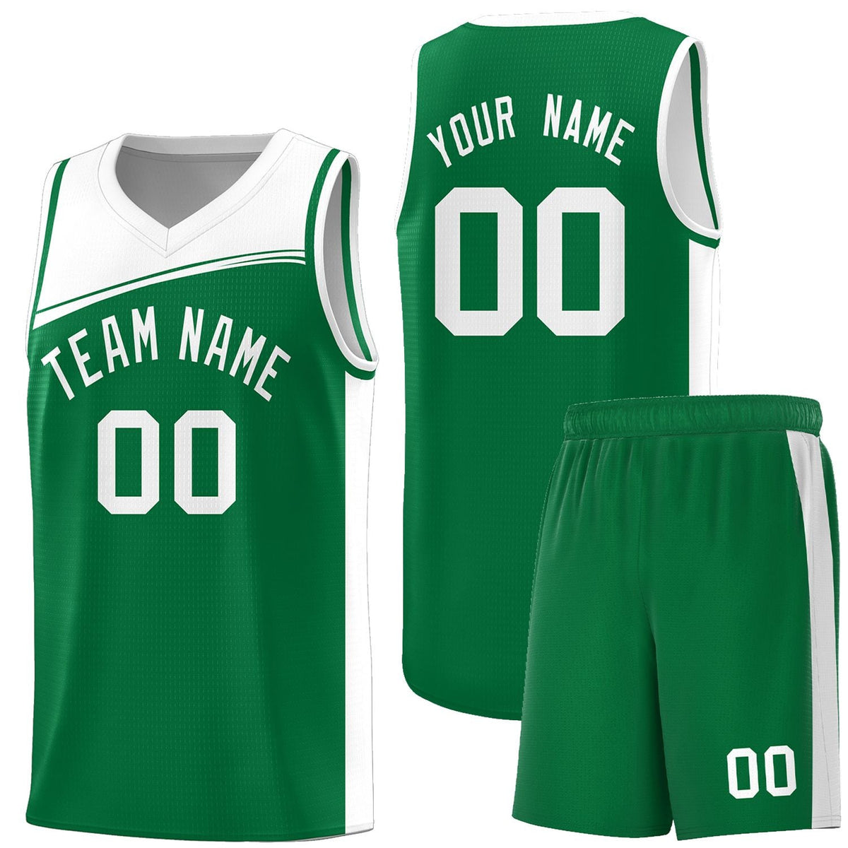Custom Kelly Green White Color Block Sports Uniform Basketball Jersey