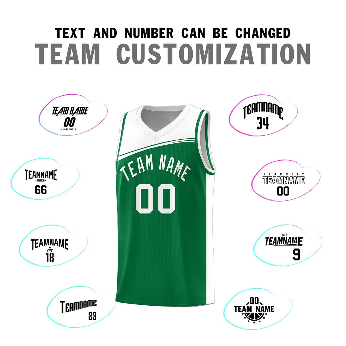 Custom Kelly Green White Color Block Sports Uniform Basketball Jersey