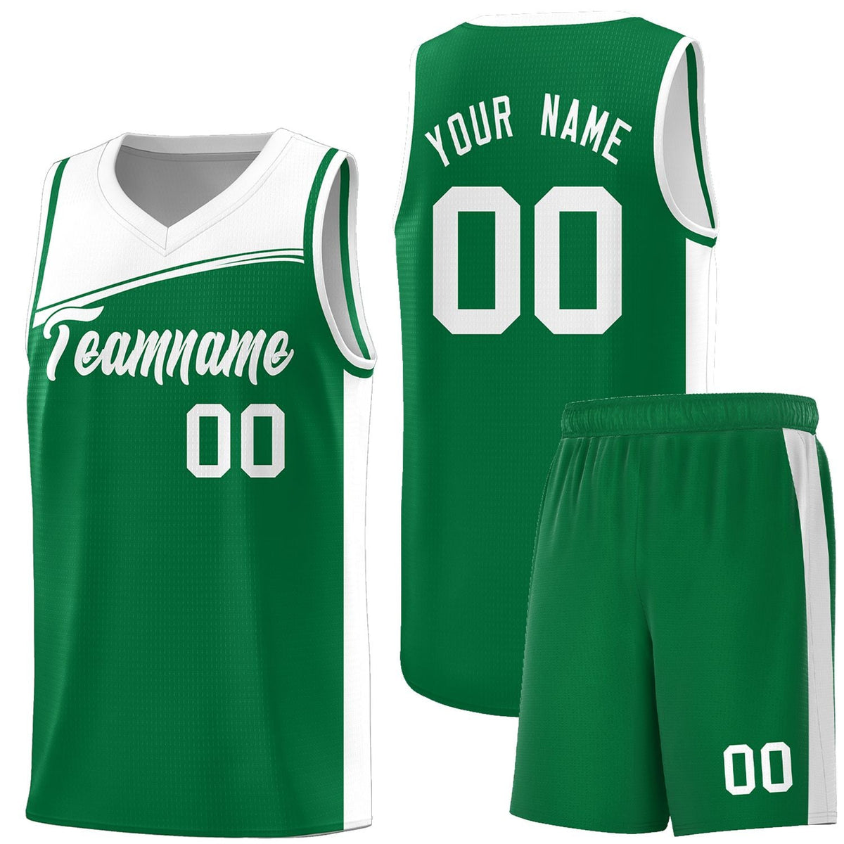 Custom Kelly Green White Color Block Sports Uniform Basketball Jersey