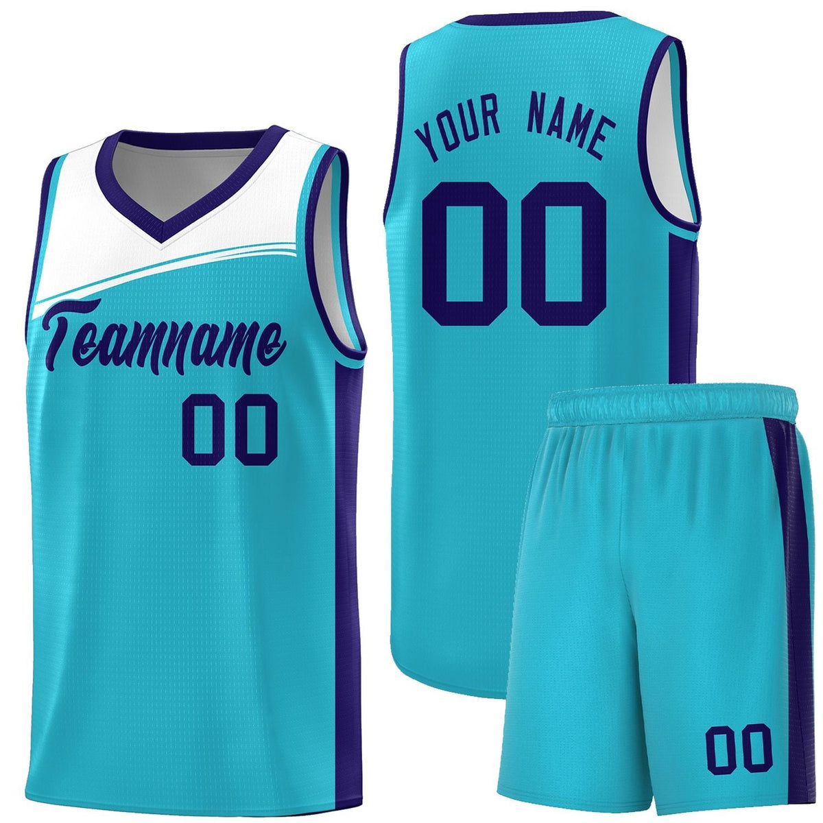 Custom Sky Blue White-Purple Color Block Sports Uniform Basketball Jersey