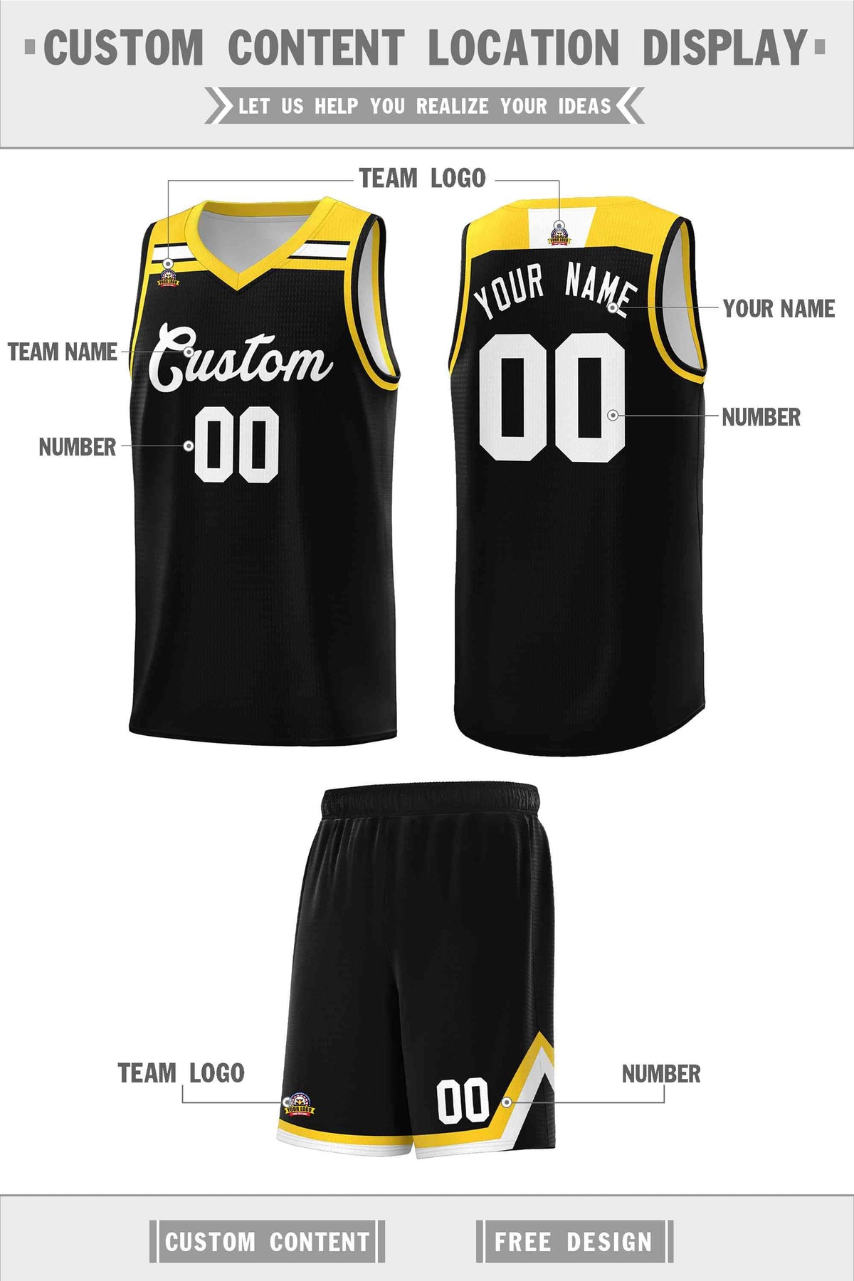 Custom Black White-Gold Classic Sports Uniform Basketball Jersey