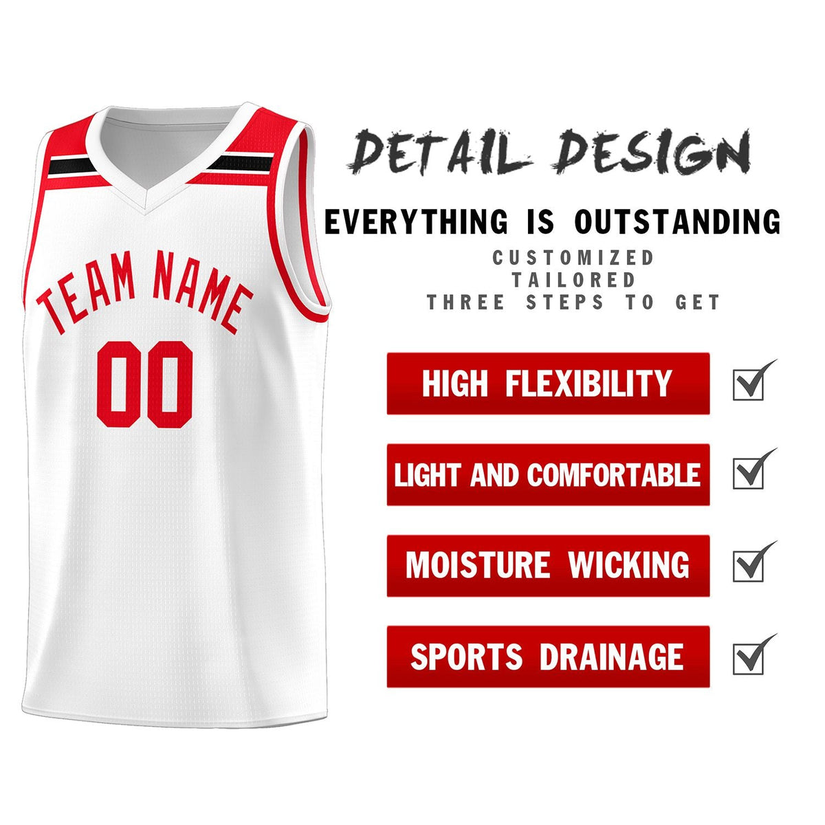 Custom White Red-Black Classic Sports Uniform Basketball Jersey