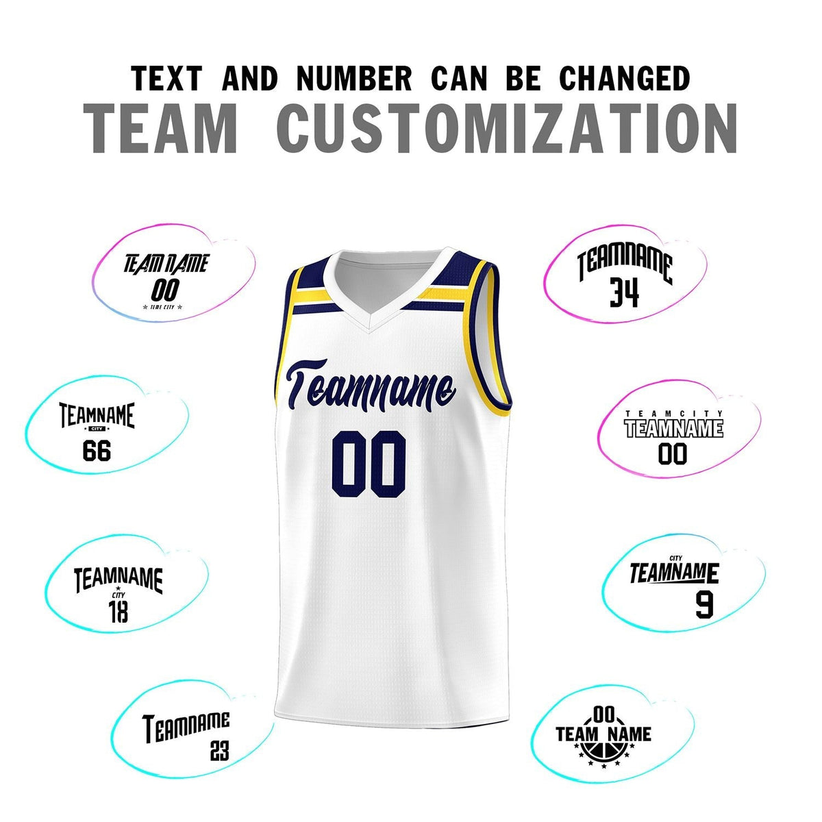 Custom White Navy-Gold Classic Sports Uniform Basketball Jersey