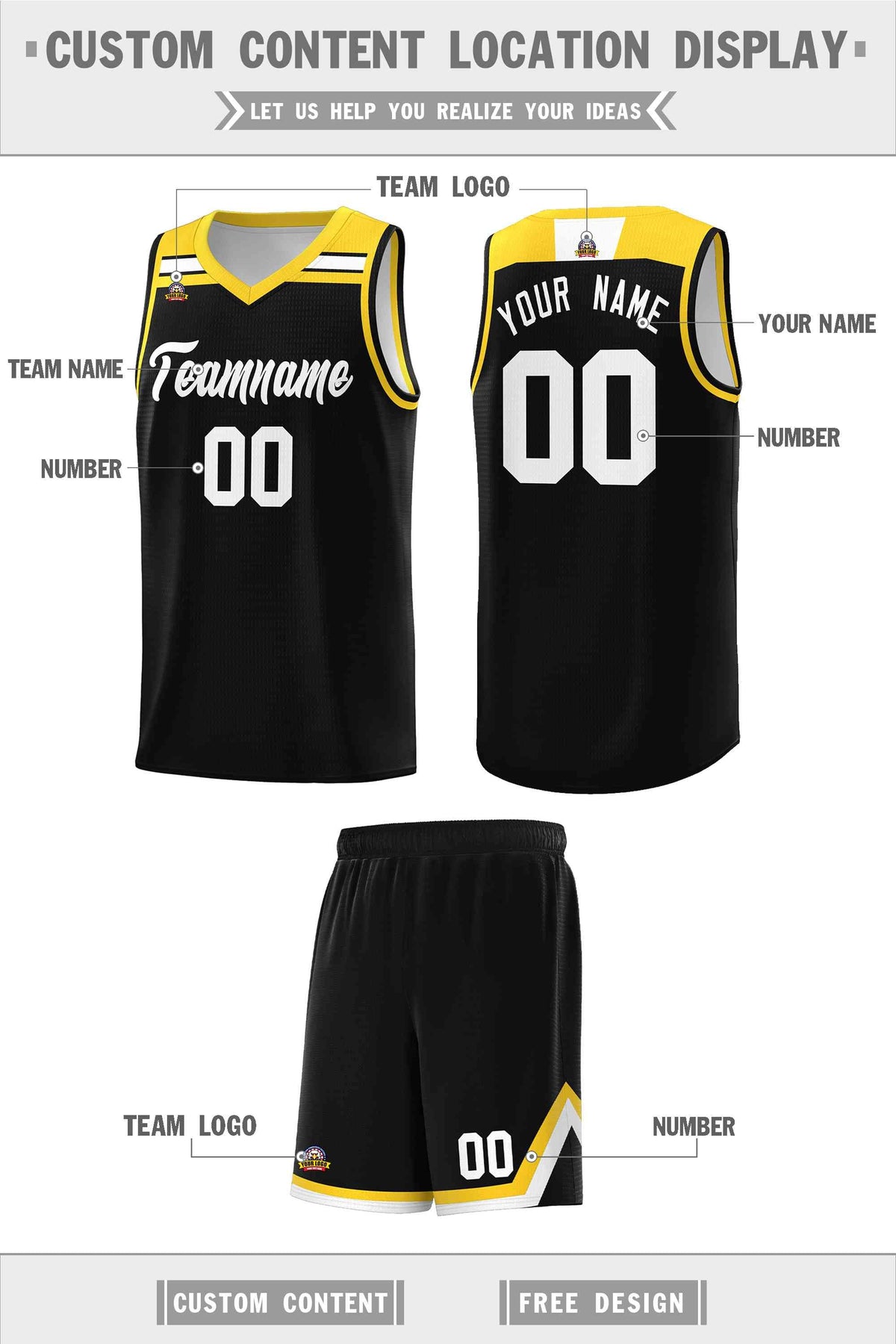 Custom Black White-Gold Classic Sports Uniform Basketball Jersey