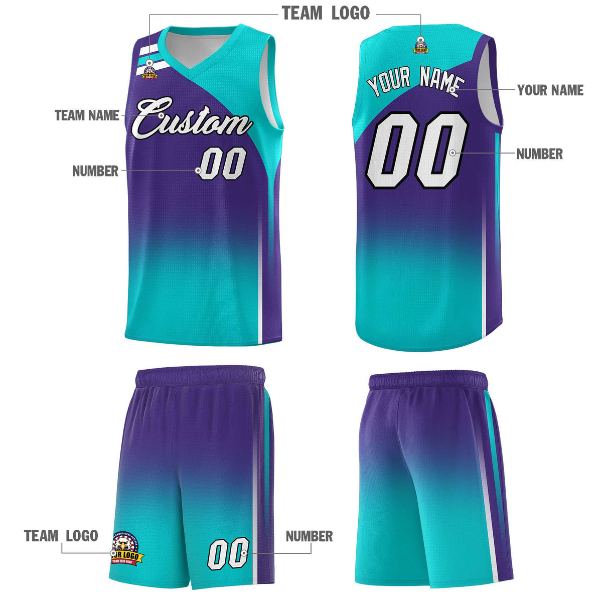 Custom Purple Aqua Gradient Fashion Sets Sports Uniform Basketball Jersey