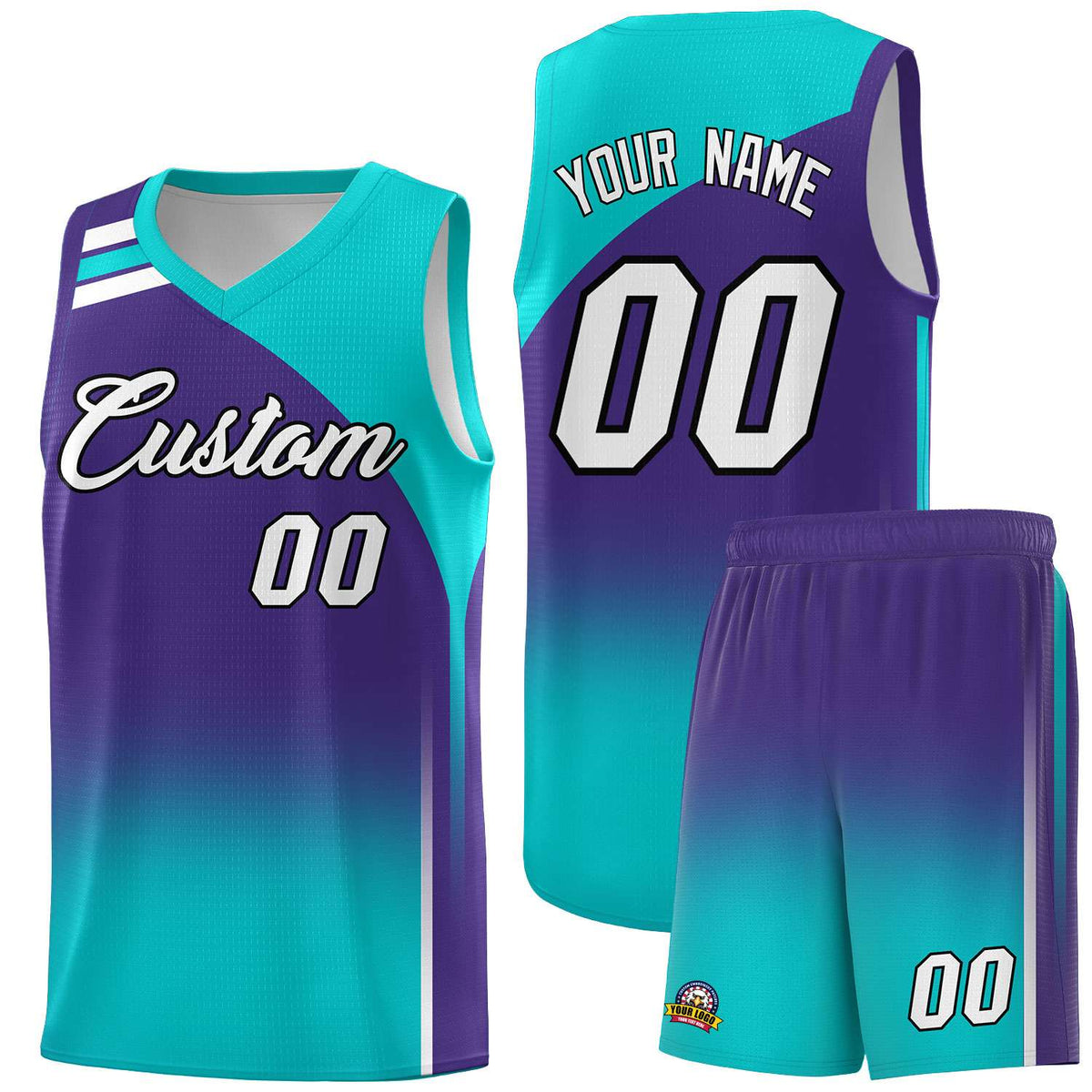 Custom Purple and Aqua Gradient Fashion Sets Sports Uniform Basketball Jersey