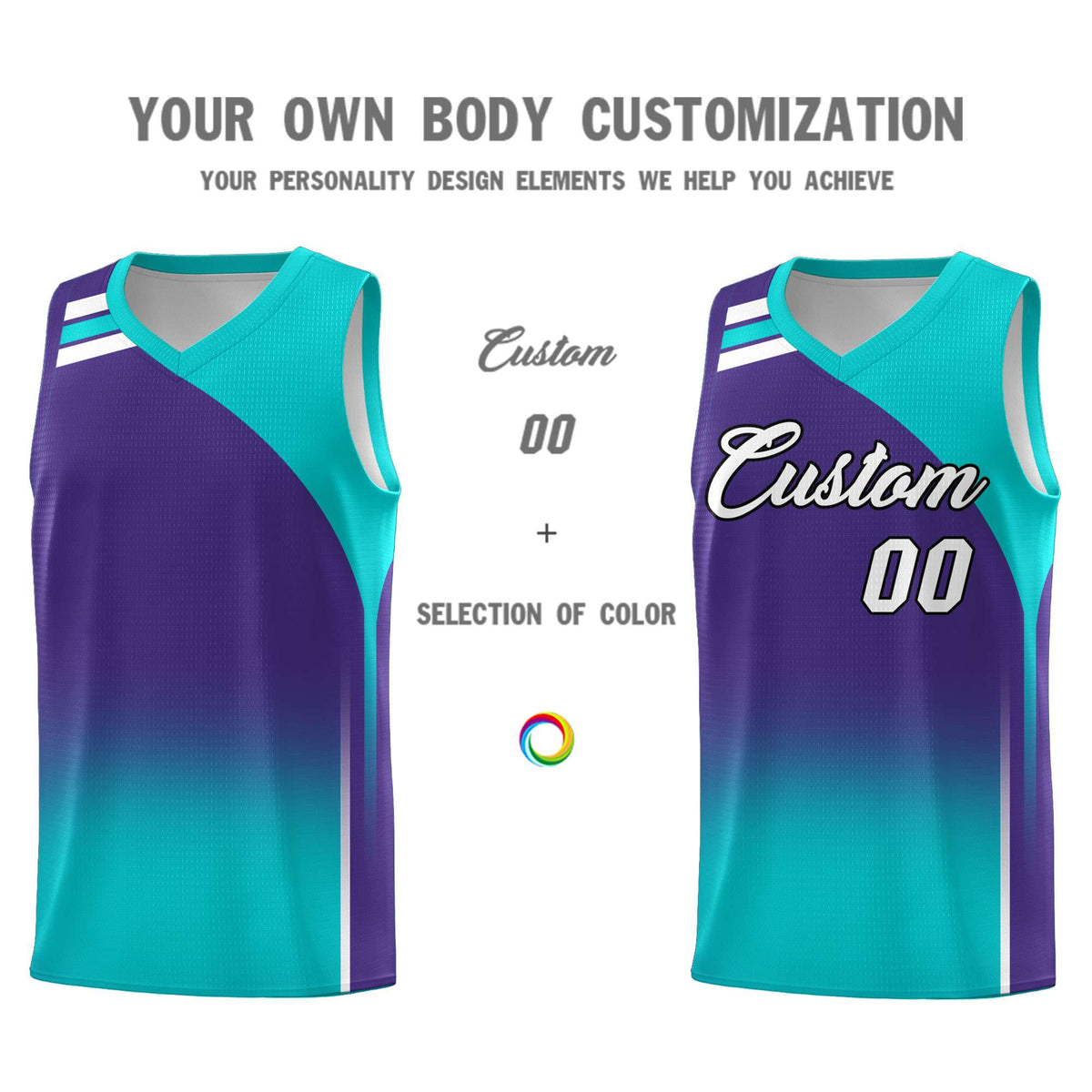 Custom Purple Aqua Gradient Fashion Sets Sports Uniform Basketball Jersey