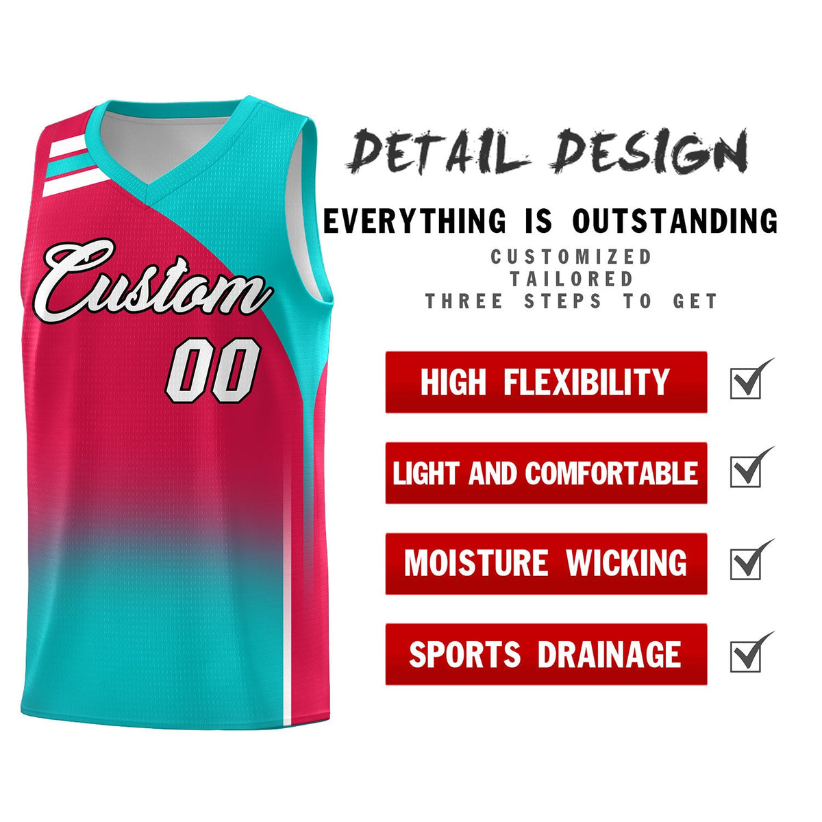 Custom Red Aqua Gradient Fashion Sets Sports Uniform Basketball Jersey