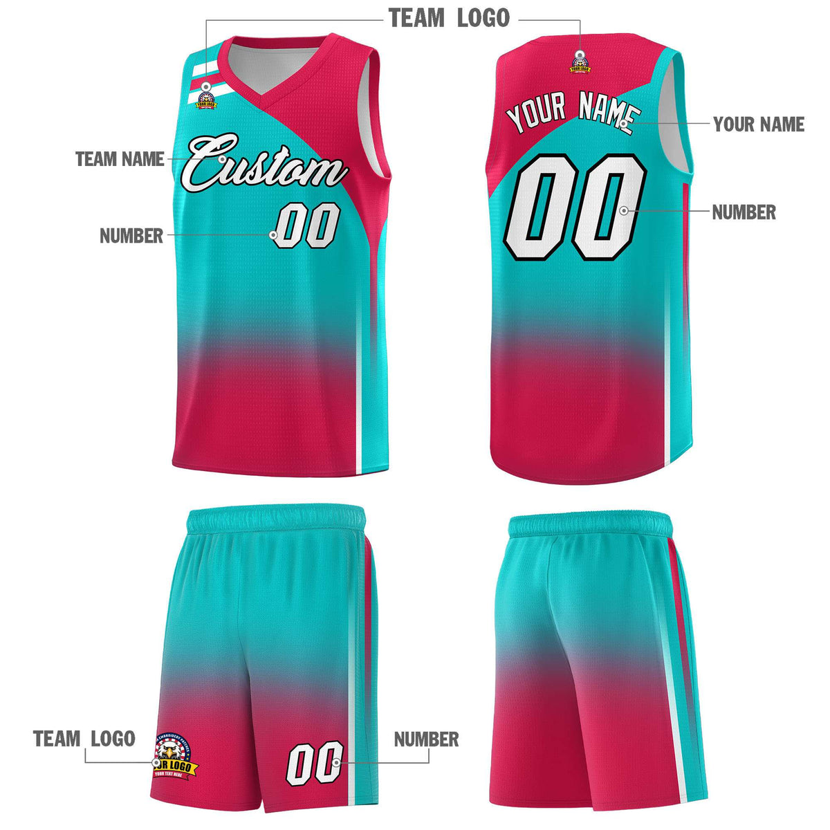 Custom Aqua Red Gradient Fashion Sets Sports Uniform Basketball Jersey