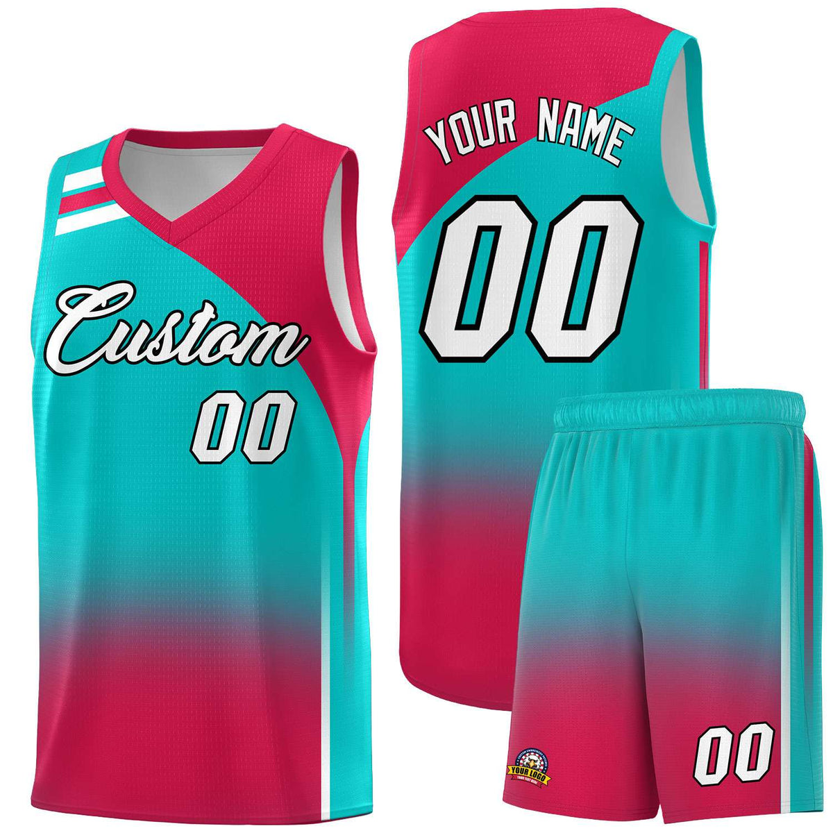 Custom Aqua and Red Gradient Fashion Sets Sports Uniform Basketball Jersey