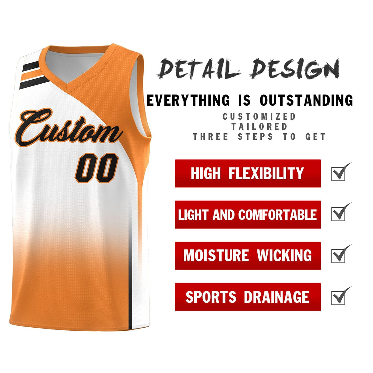 Custom White Gold Orange Gradient Fashion Sets Sports Uniform Basketball Jersey