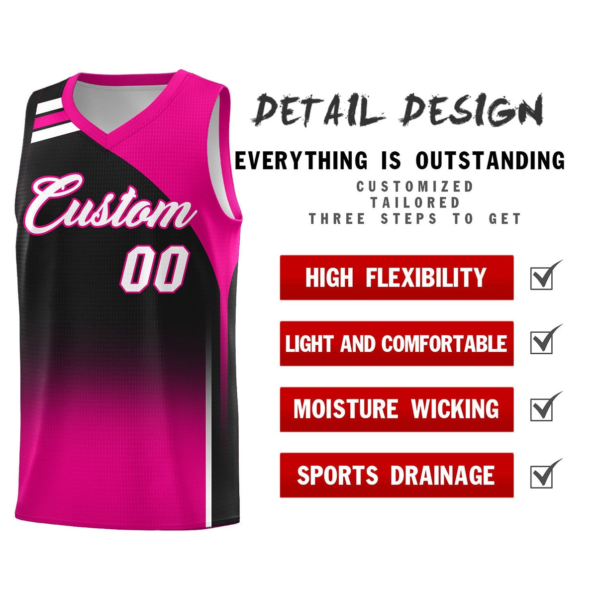 Custom Black Pink Gradient Fashion Sets Sports Uniform Basketball Jersey