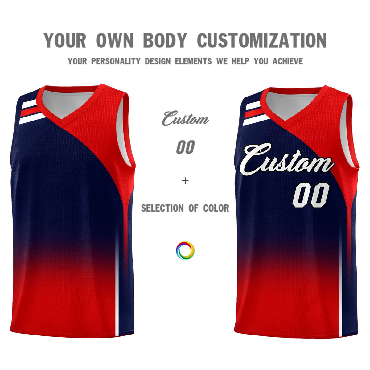 Custom Navy Red Gradient Fashion Sets Sports Uniform Basketball Jersey