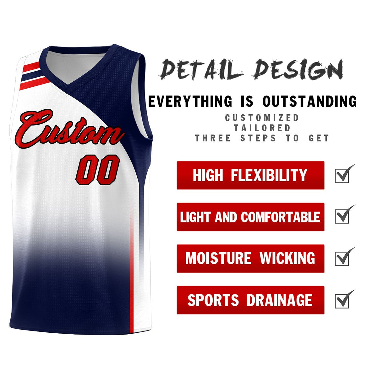 Custom White Navy Gradient Fashion Sets Sports Uniform Basketball Jersey