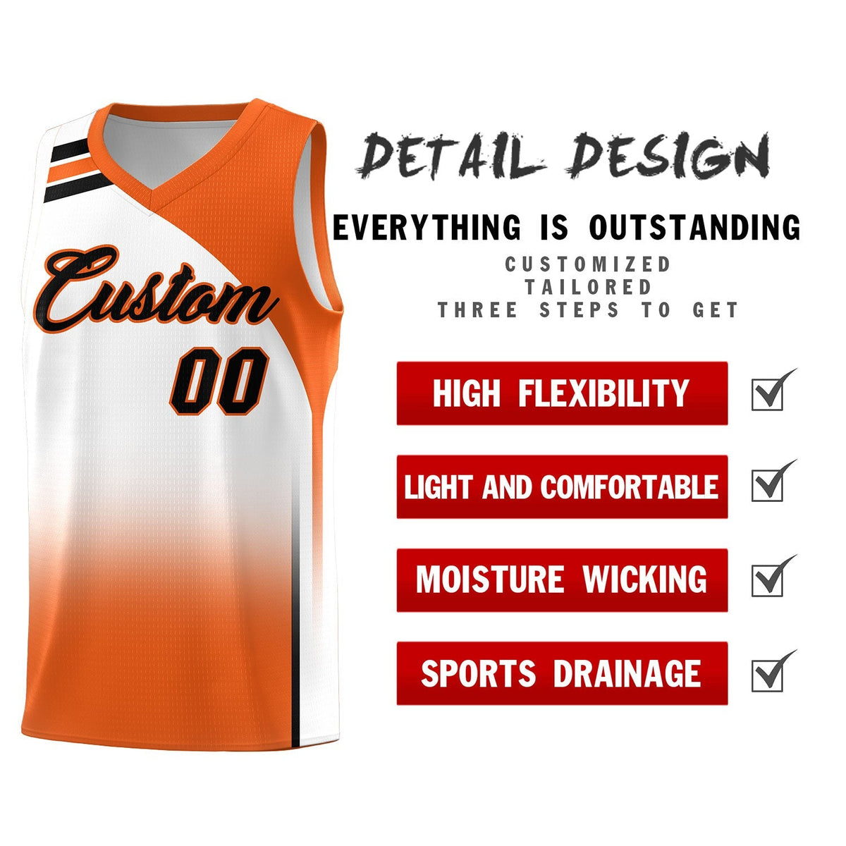 Custom White Orange Gradient Fashion Sets Sports Uniform Basketball Jersey