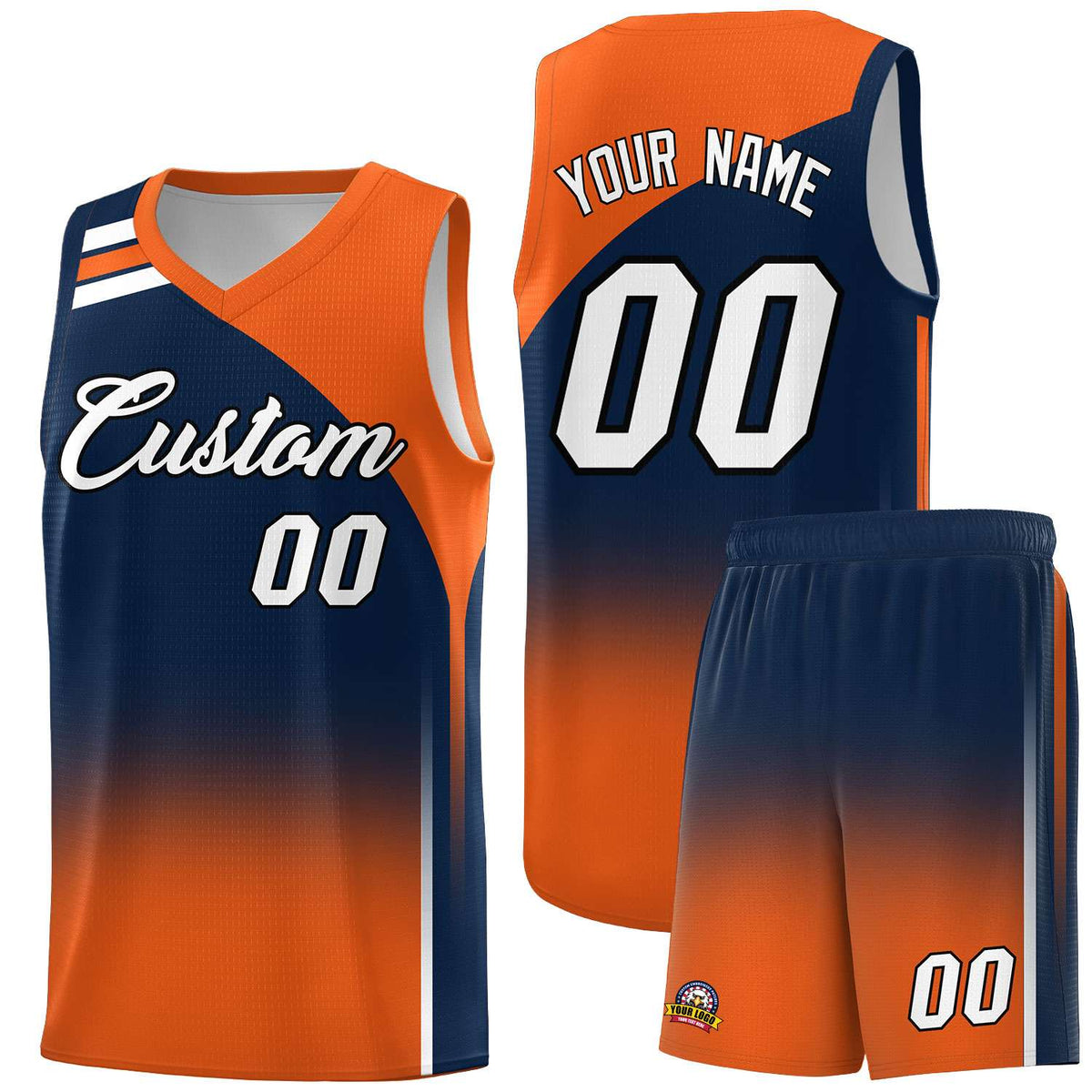 Custom Navy and Orange Gradient Fashion Sets Sports Uniform Basketball Jersey