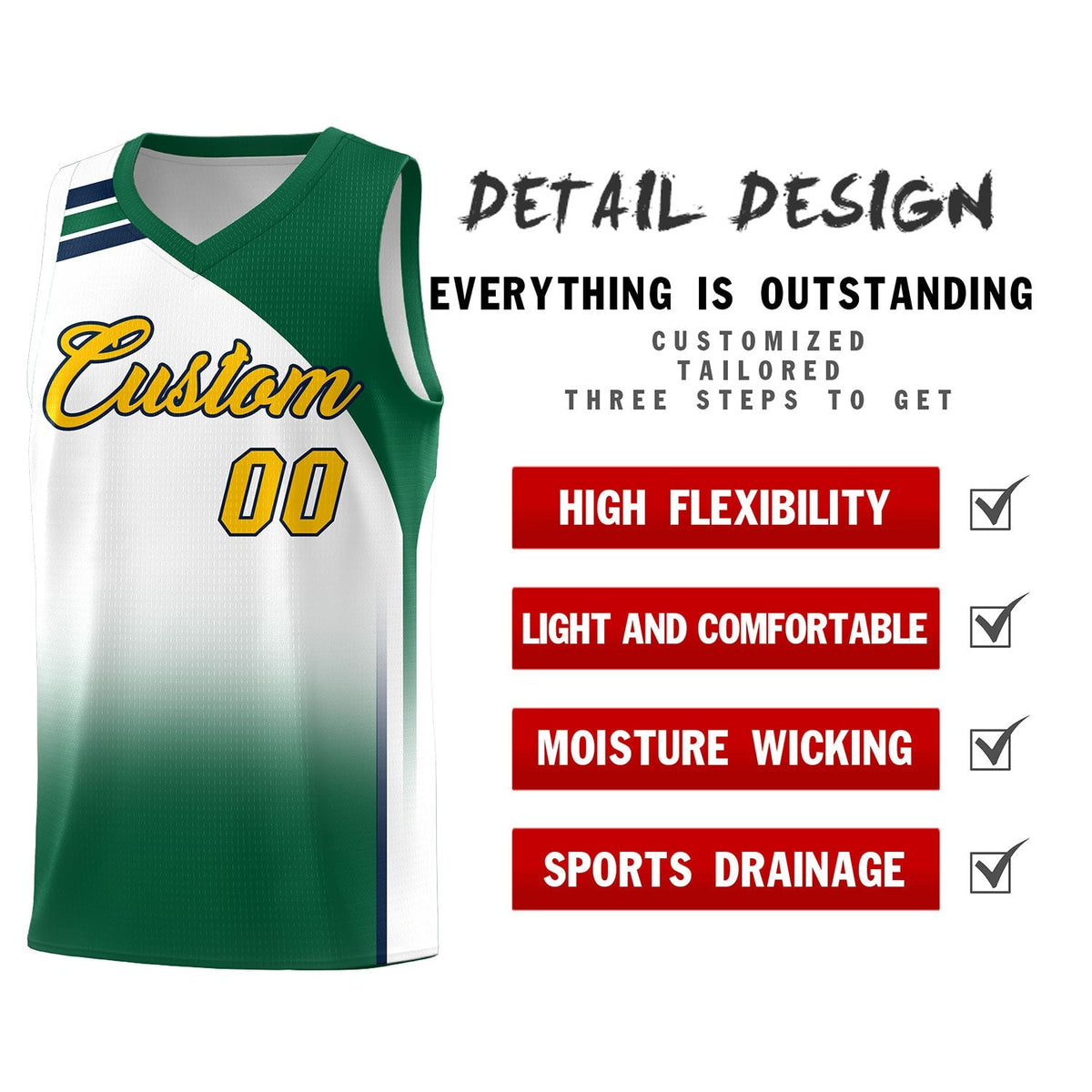 Custom White Kelly Green Gradient Fashion Sets Sports Uniform Basketball Jersey