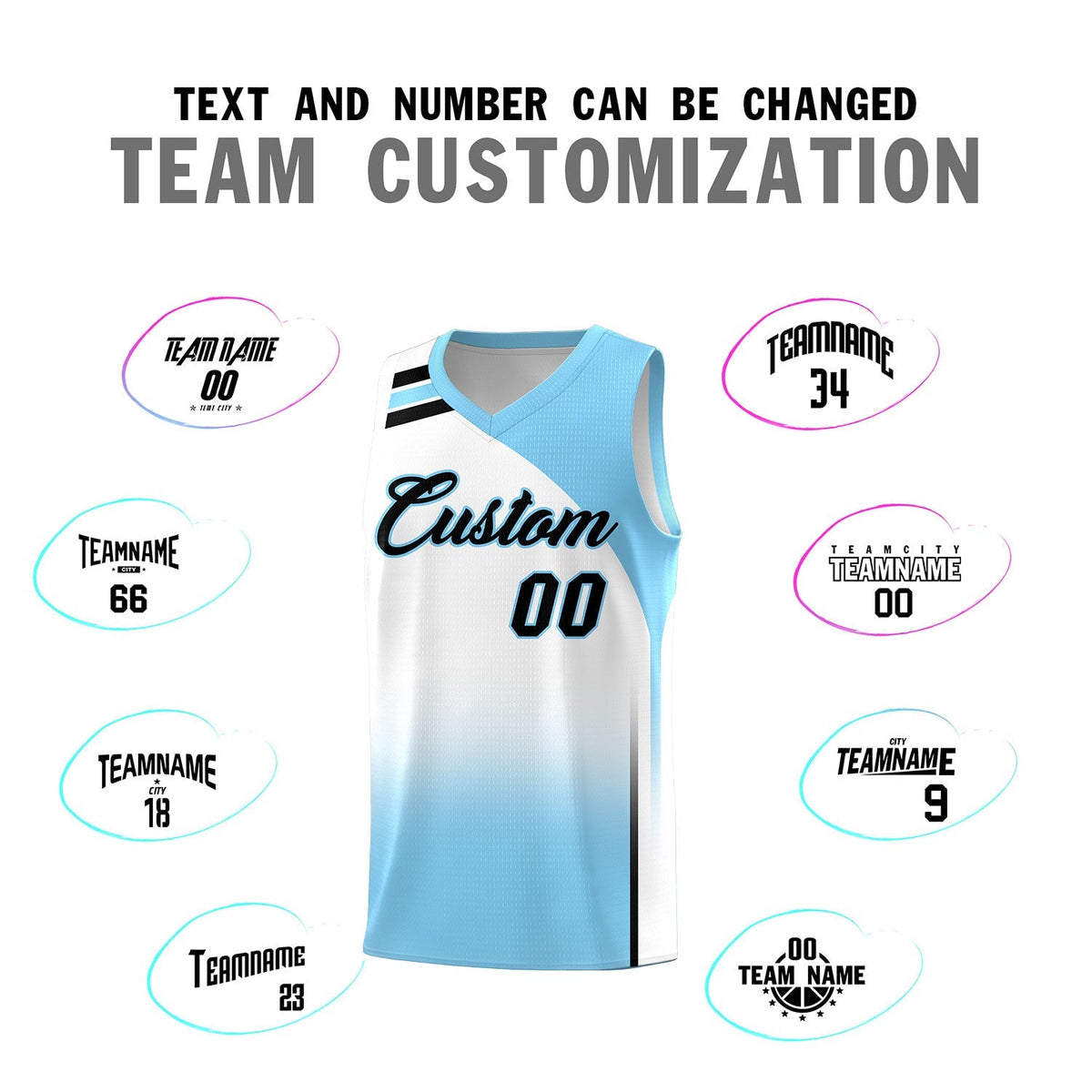 Custom Light Blue White Gradient Fashion Sets Sports Uniform Basketball Jersey
