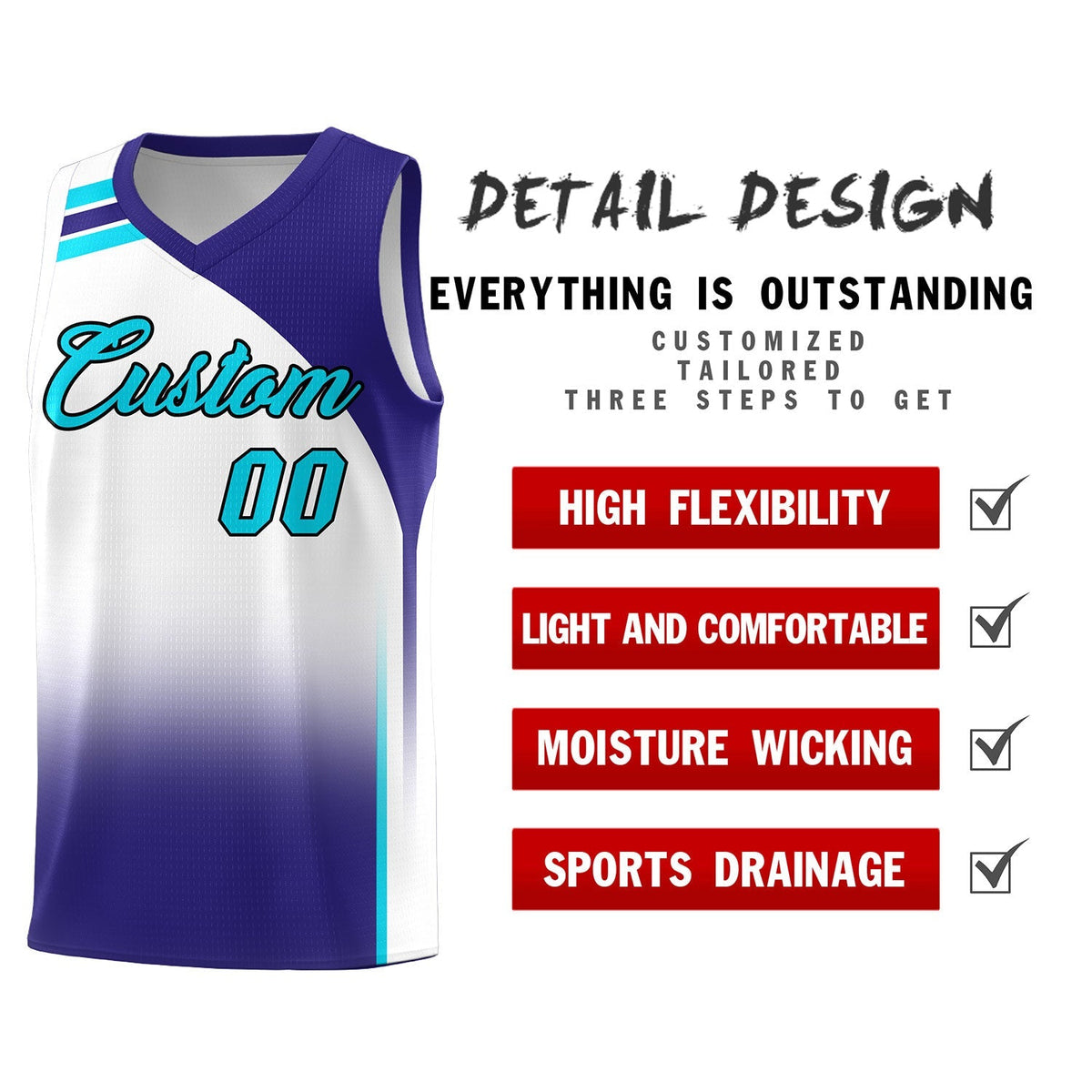 Custom White Royal Gradient Fashion Sets Sports Uniform Basketball Jersey