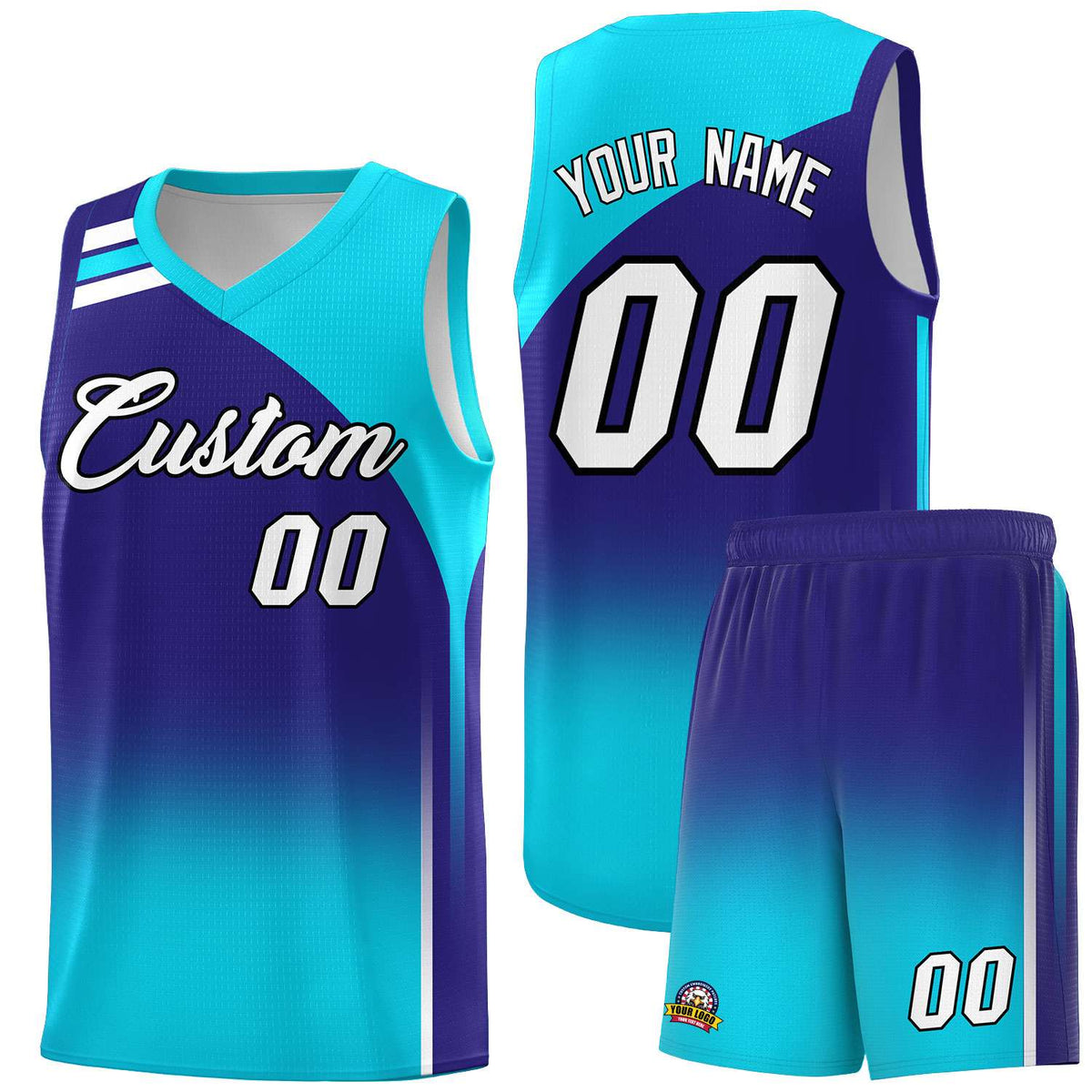 Custom Royal and Sky Blue Gradient Fashion Sets Sports Uniform Basketball Jersey