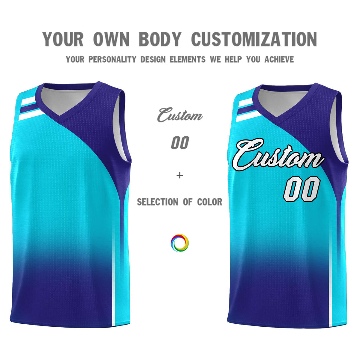Custom Sky Blue Royal Gradient Fashion Sets Sports Uniform Basketball Jersey