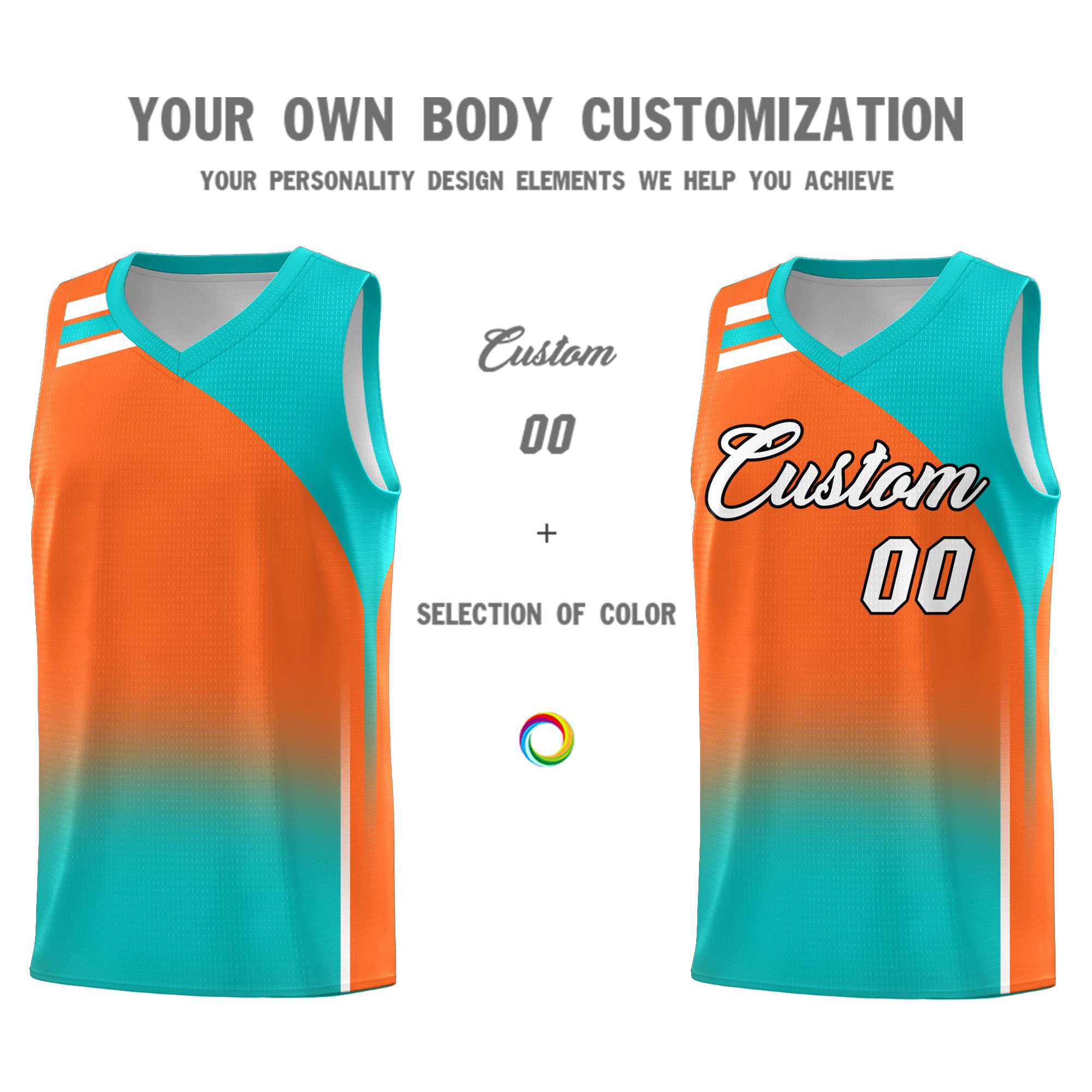 Custom Orange Aqua Gradient Fashion Sets Sports Uniform Basketball Jersey