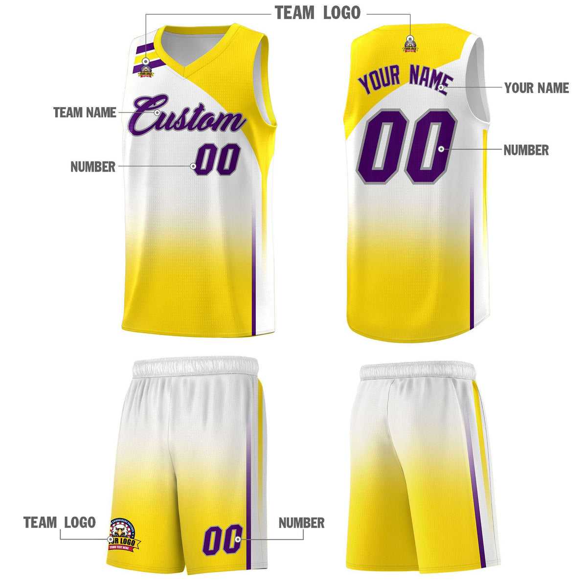 Custom White Gold Gradient Fashion Sets Sports Uniform Basketball Jersey