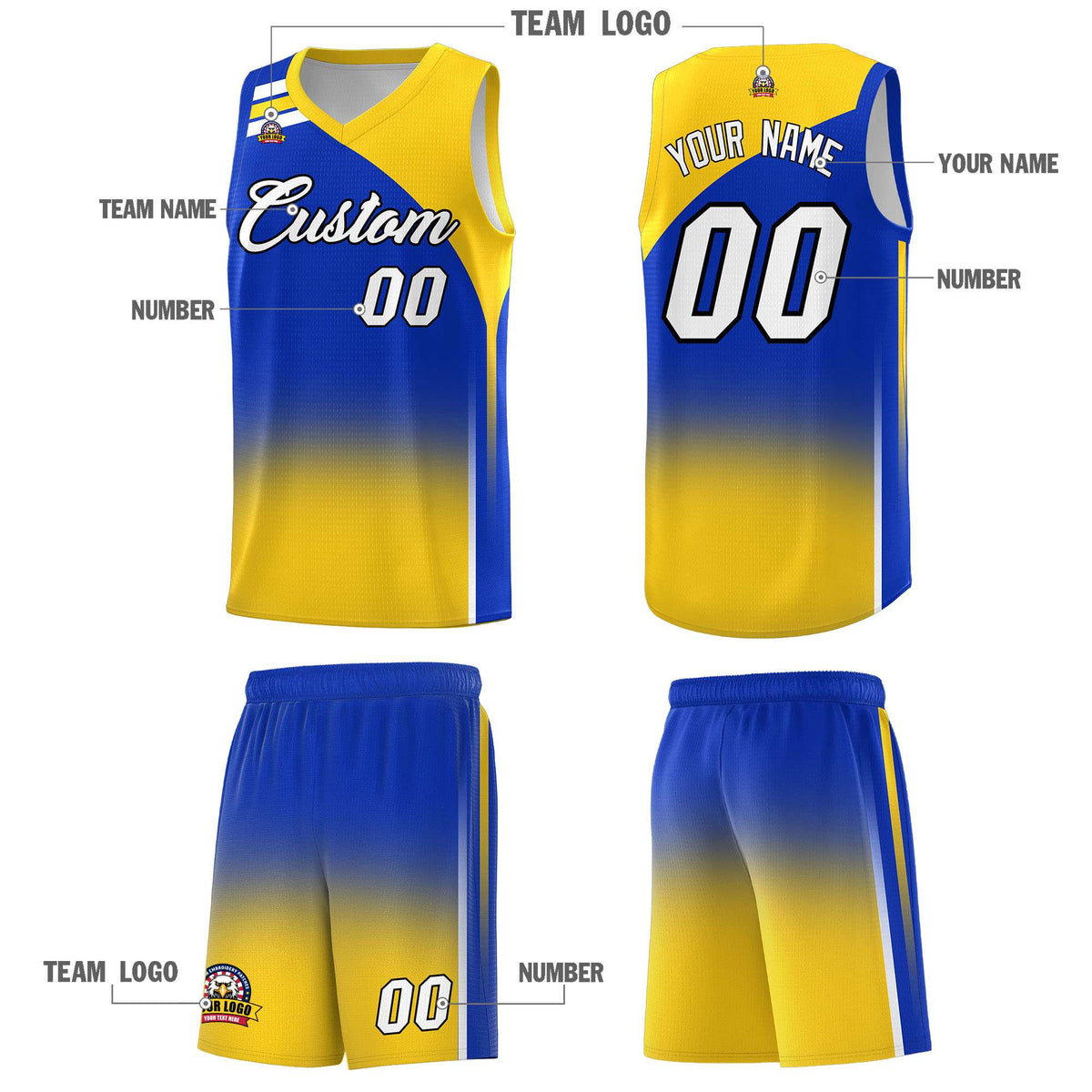 Custom Royal Gold Gradient Fashion Sets Sports Uniform Basketball Jersey