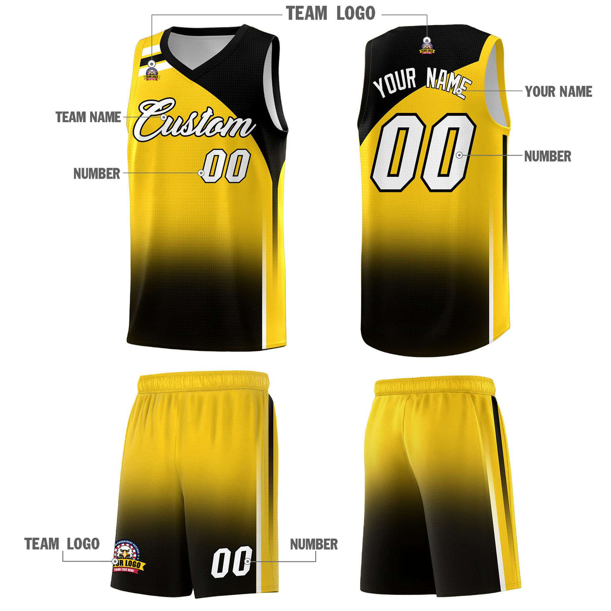 Custom Gold Black Gradient Fashion Sets Sports Uniform Basketball Jersey
