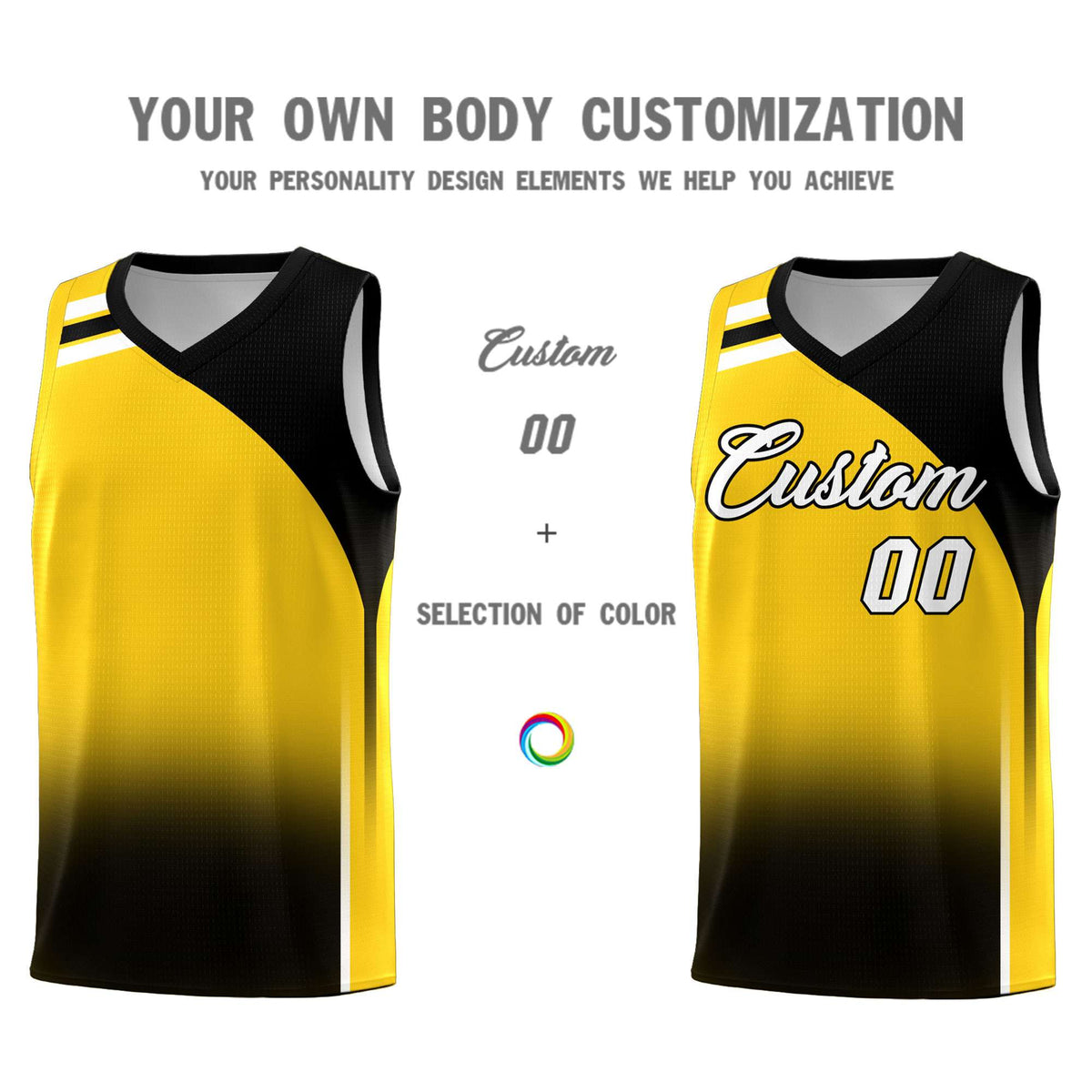 Custom Gold Black Gradient Fashion Sets Sports Uniform Basketball Jersey