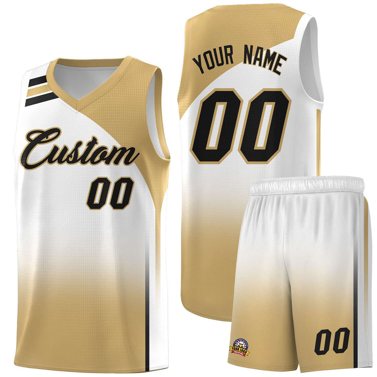 Custom White and Old Gold Gradient Fashion Sets Sports Uniform Basketball Jersey