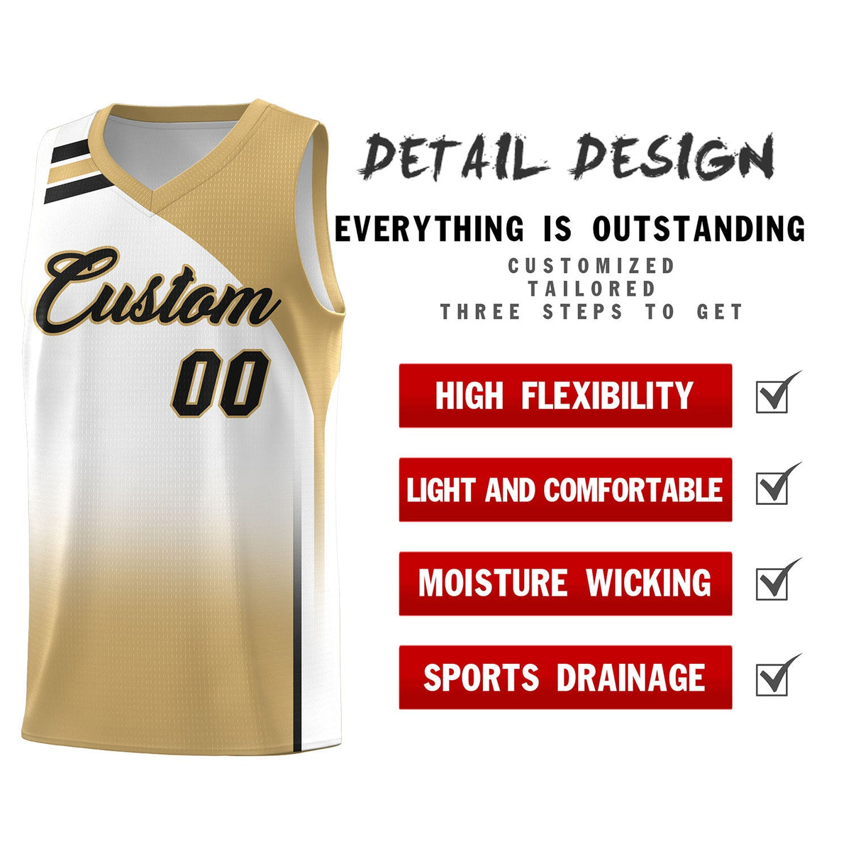 Custom White Old Gold Gradient Fashion Sets Sports Uniform Basketball Jersey