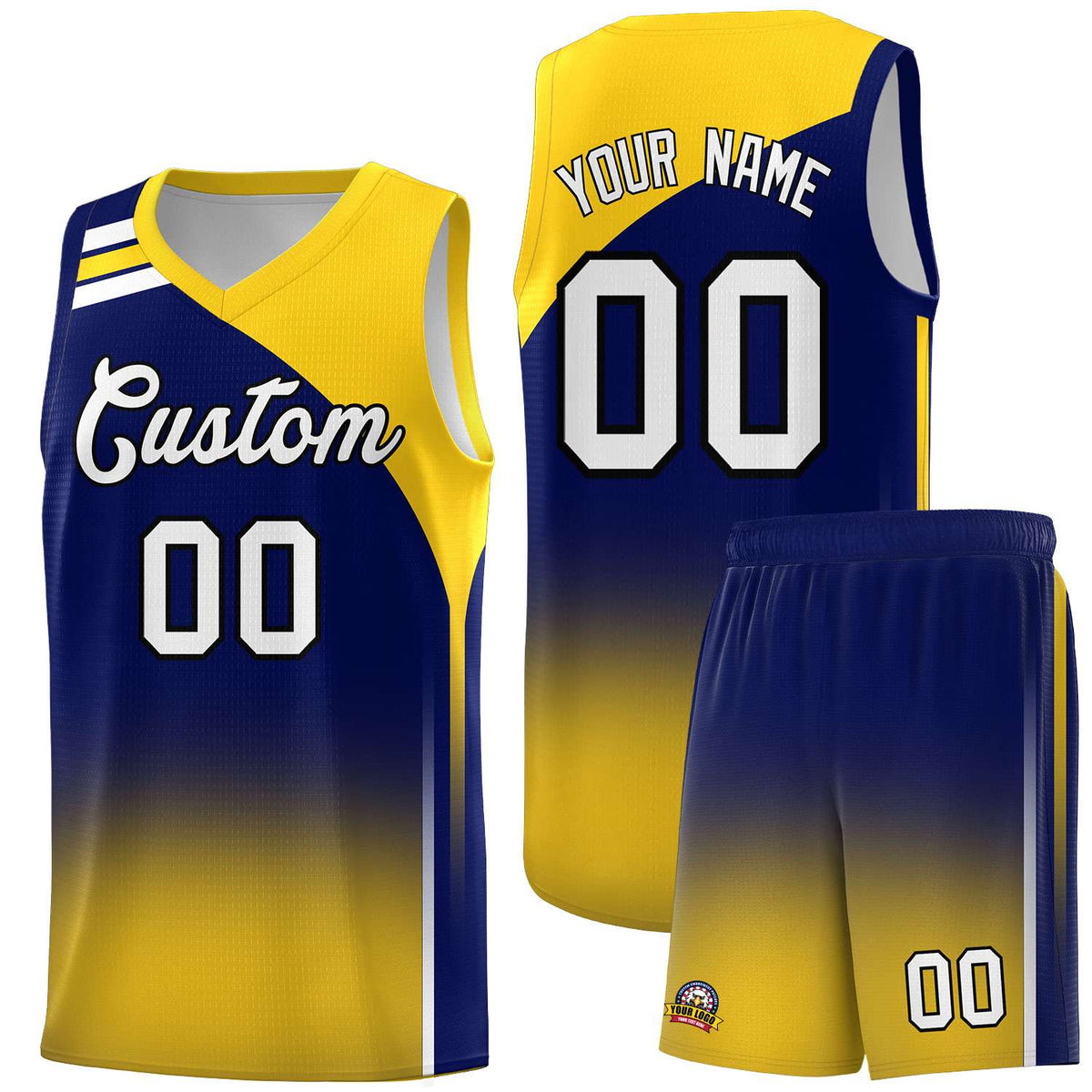 Custom Navy Gold Gradient Fashion Sets Sports Uniform Basketball Jersey